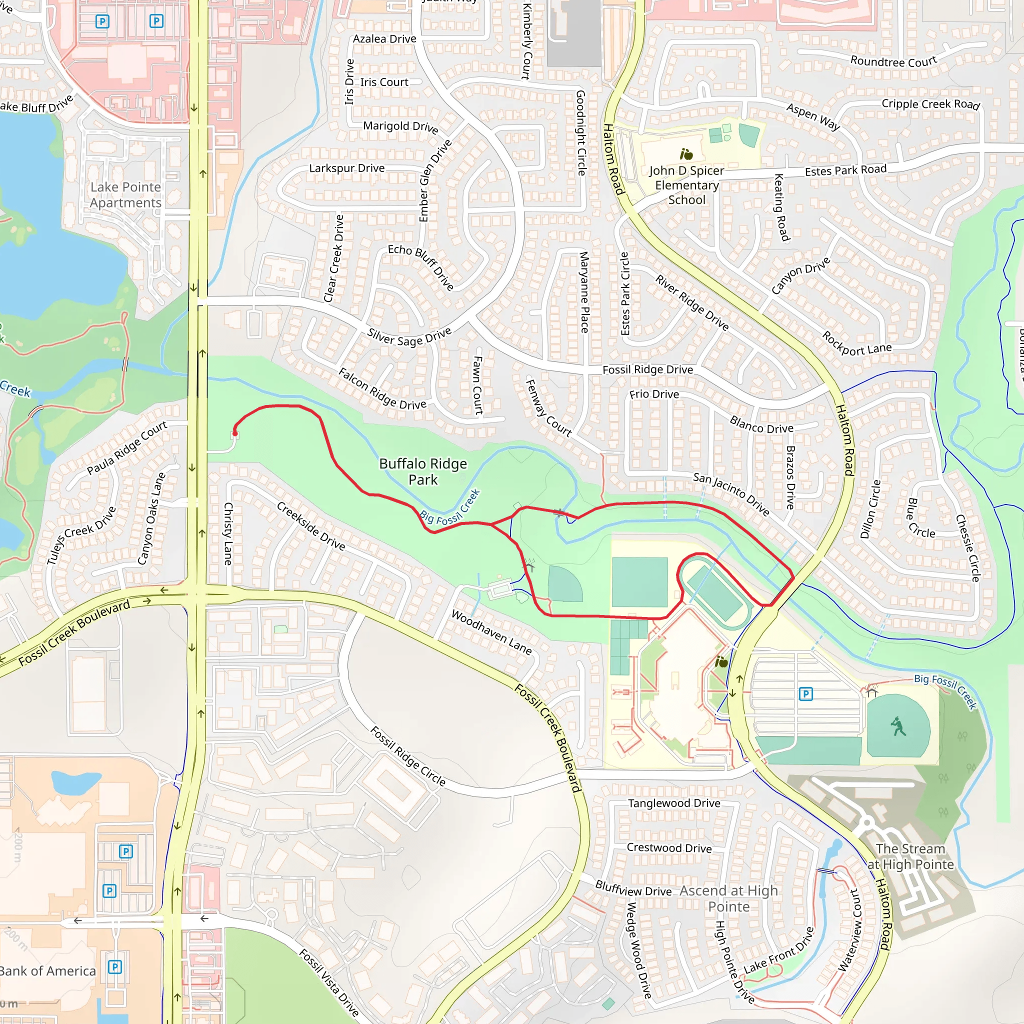 Big Fossil Creek Loop - Buffalo Ridge Park mobile static map