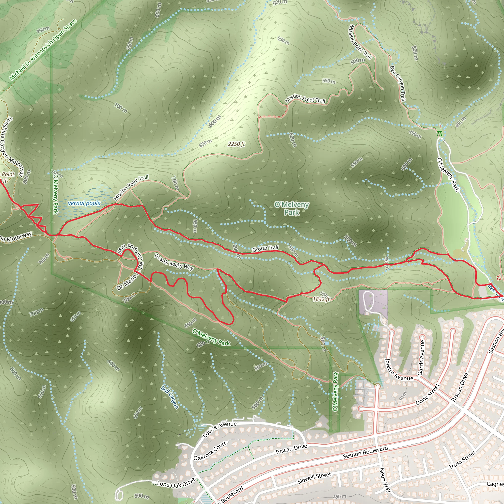 Mission Point, Dean's Rocky Way and Grotto Loop Trail mobile static map