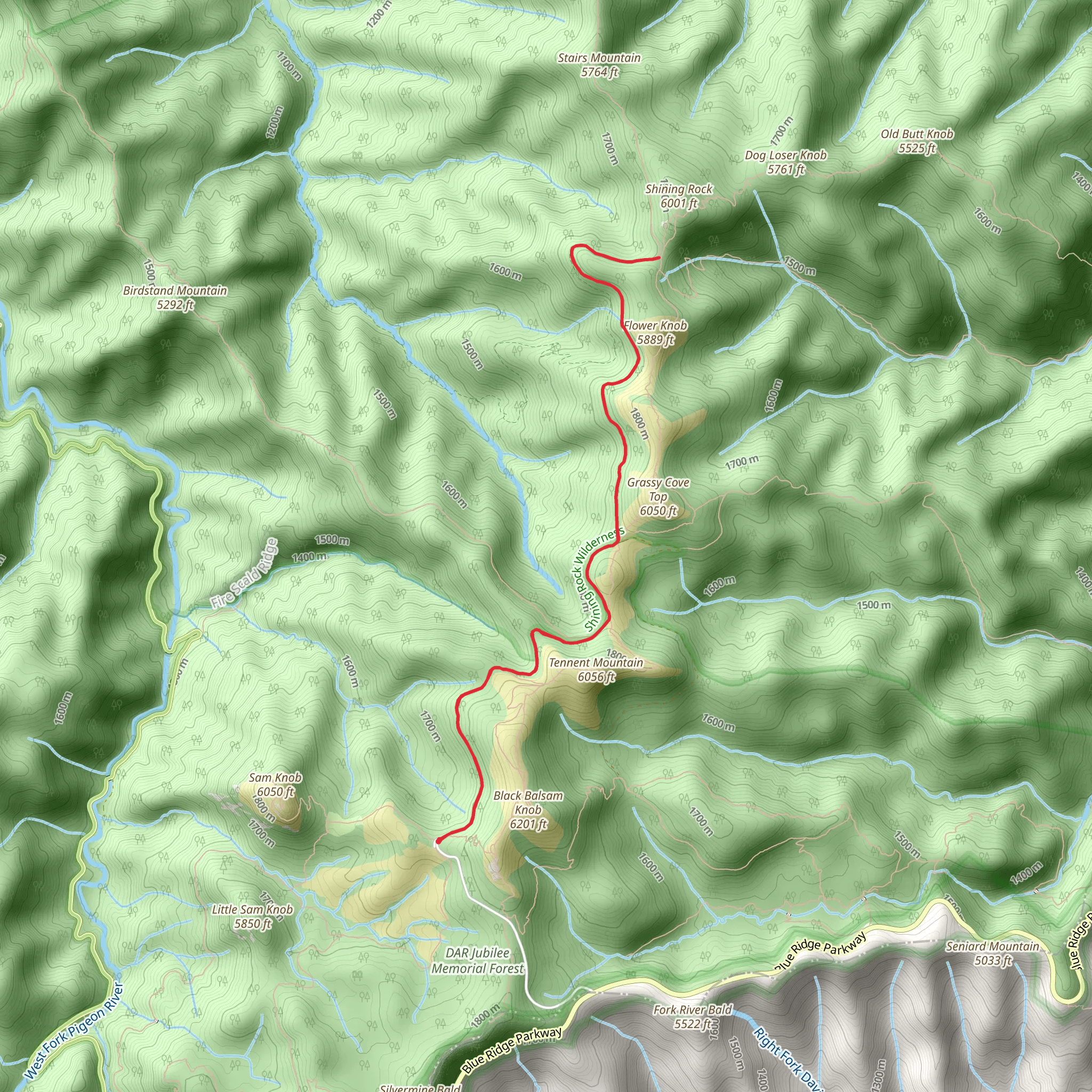 Shining Rock via Ivestor Gap Trail mobile static map