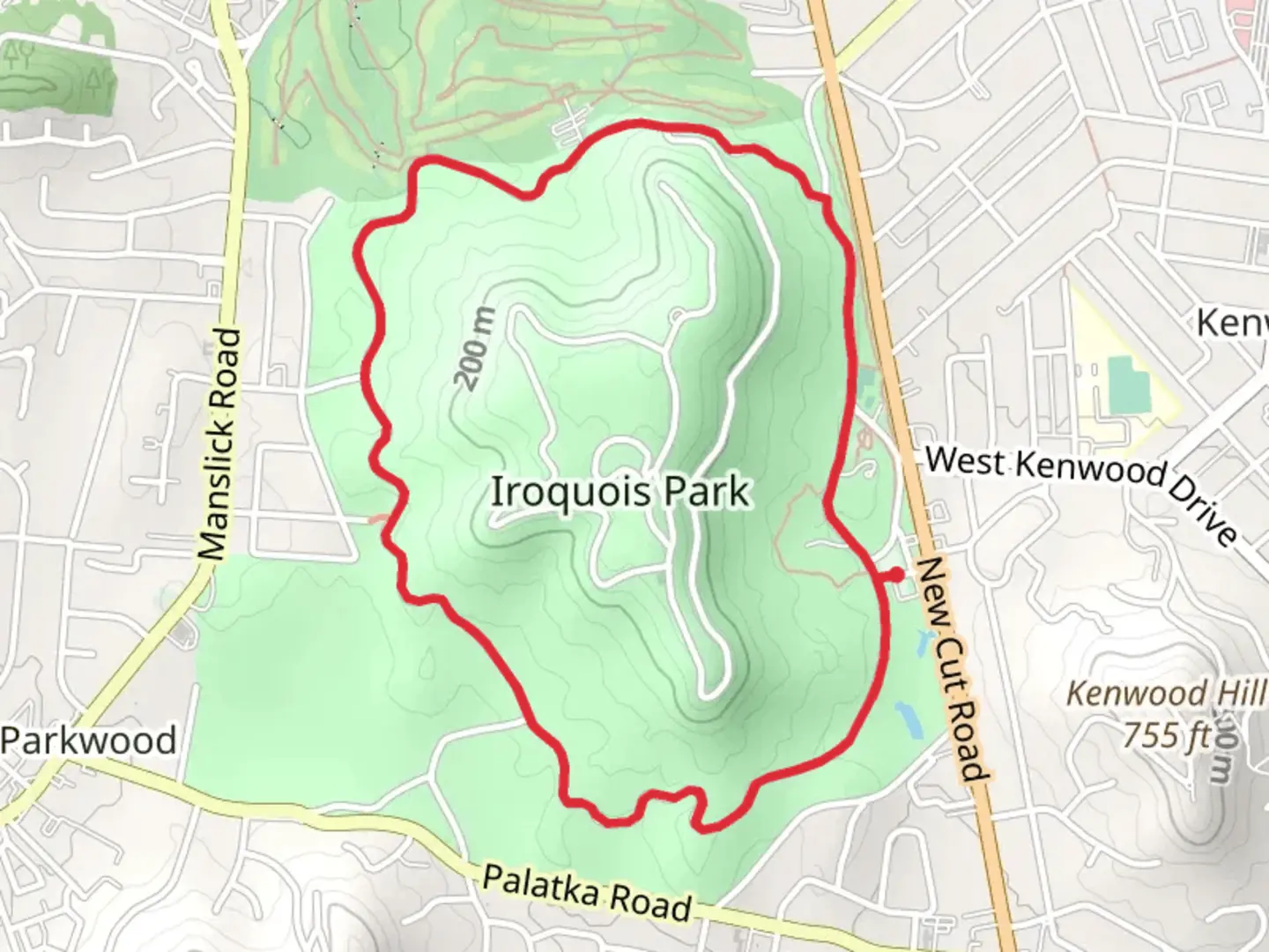 An image depicting the trail Iroquois Park Loop and its surrounding area.