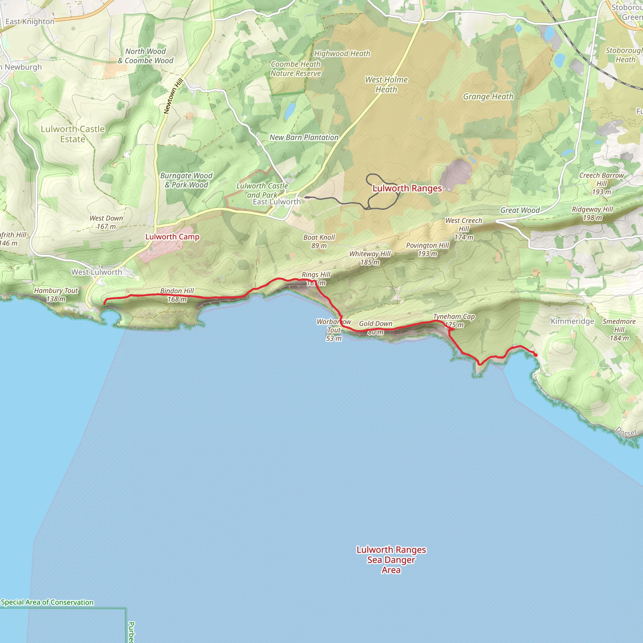 Kimmeridge to Lulworth Cove Walk mobile static map