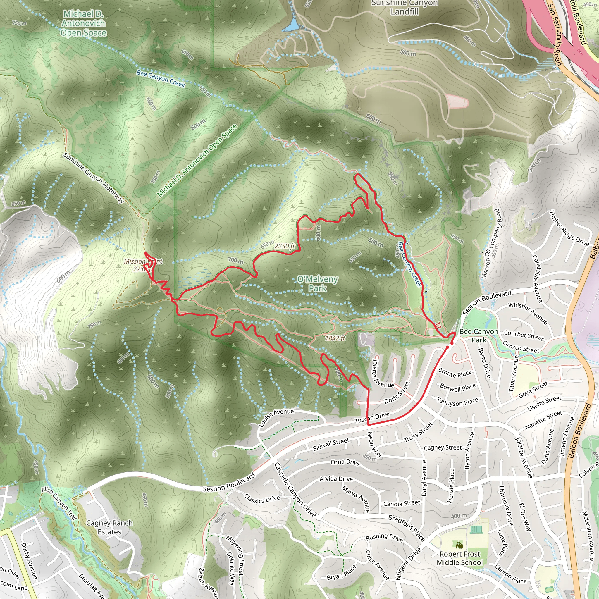 Bee Canyon Trail, Mission Point Loop Trail mobile static map