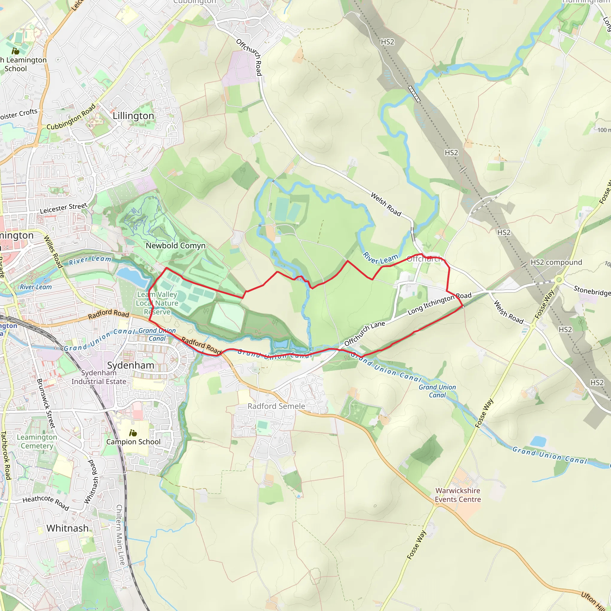 Newbold Comyn Park from Offchurch mobile static map