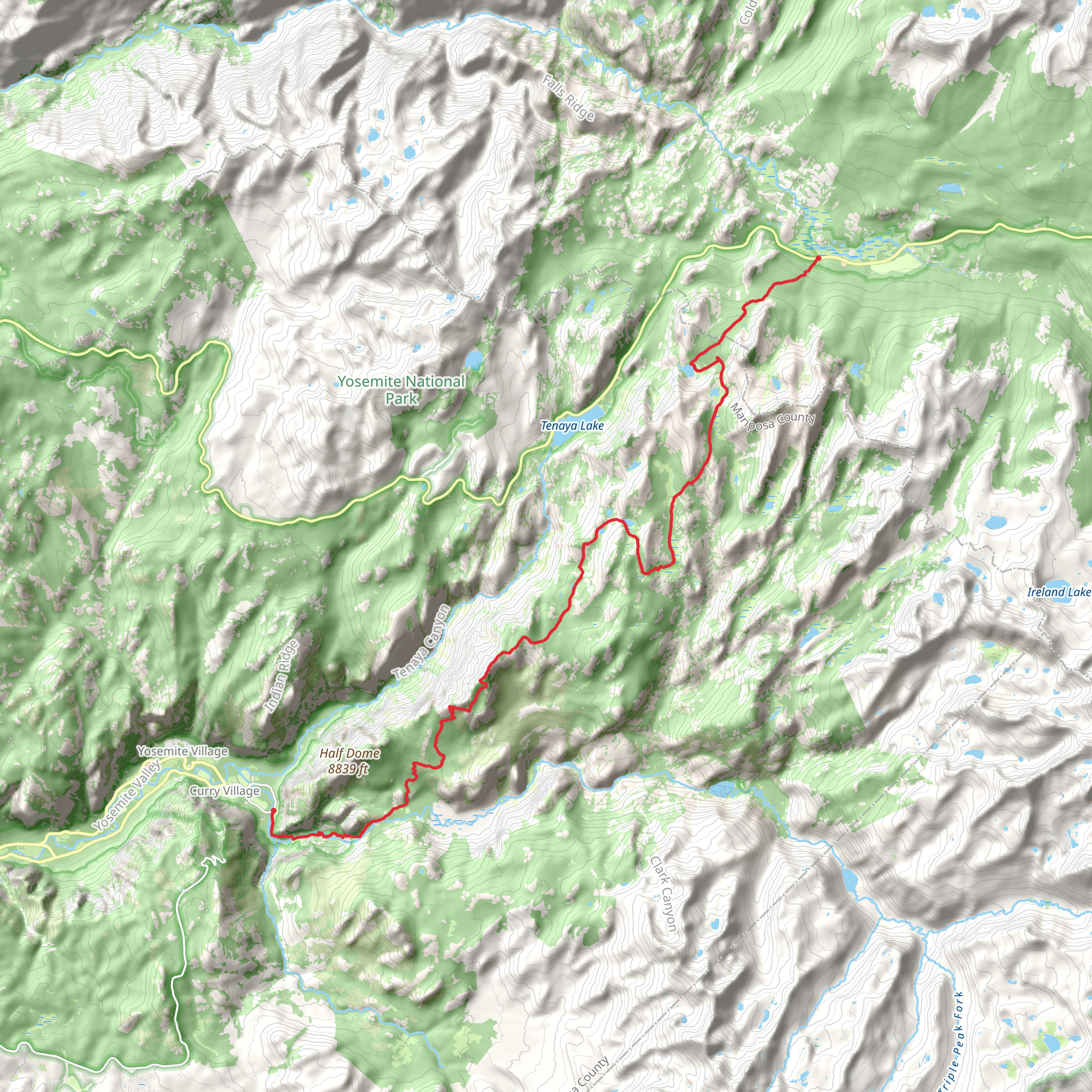 Lower Cathedral Lake, Sunrise Lakes via John Muir Trail mobile static map