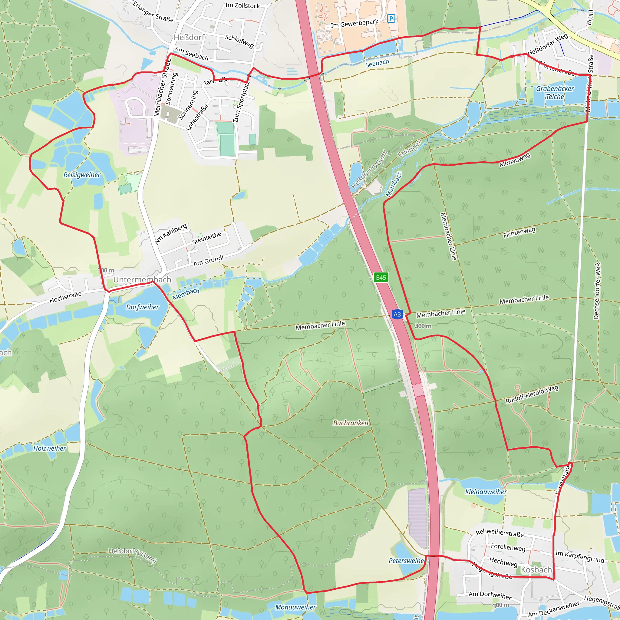 Grabenäcker Teiche, Reisigweiher, Dorfweiher and Kosbacher Altar Loop mobile static map