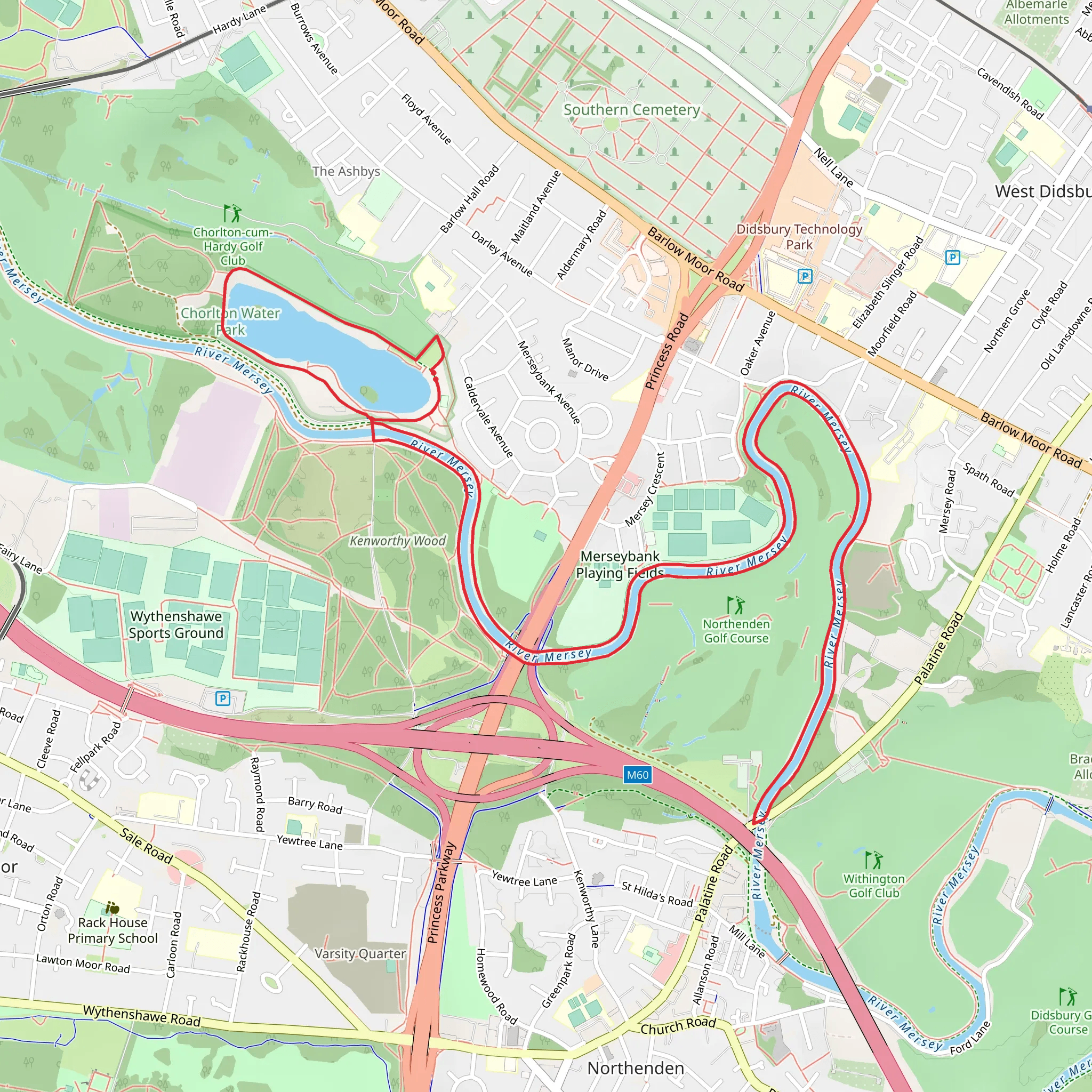 Charlton Water Park and River Mersey Loop mobile static map