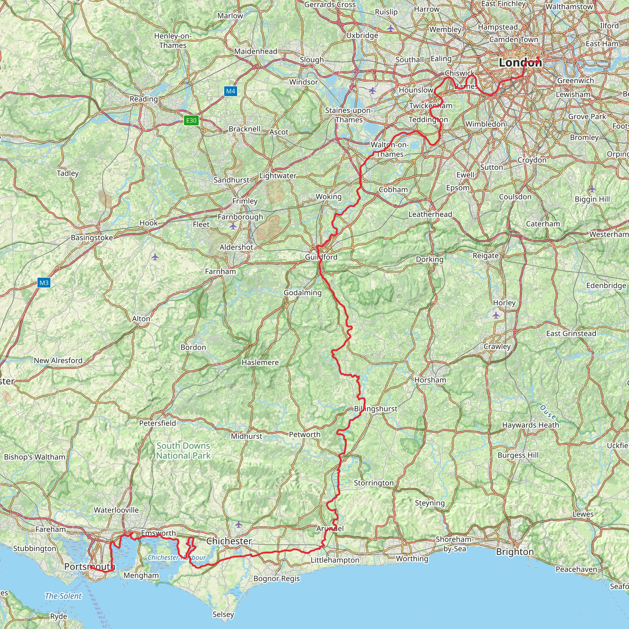 Walk from London to Portsmouth mobile static map