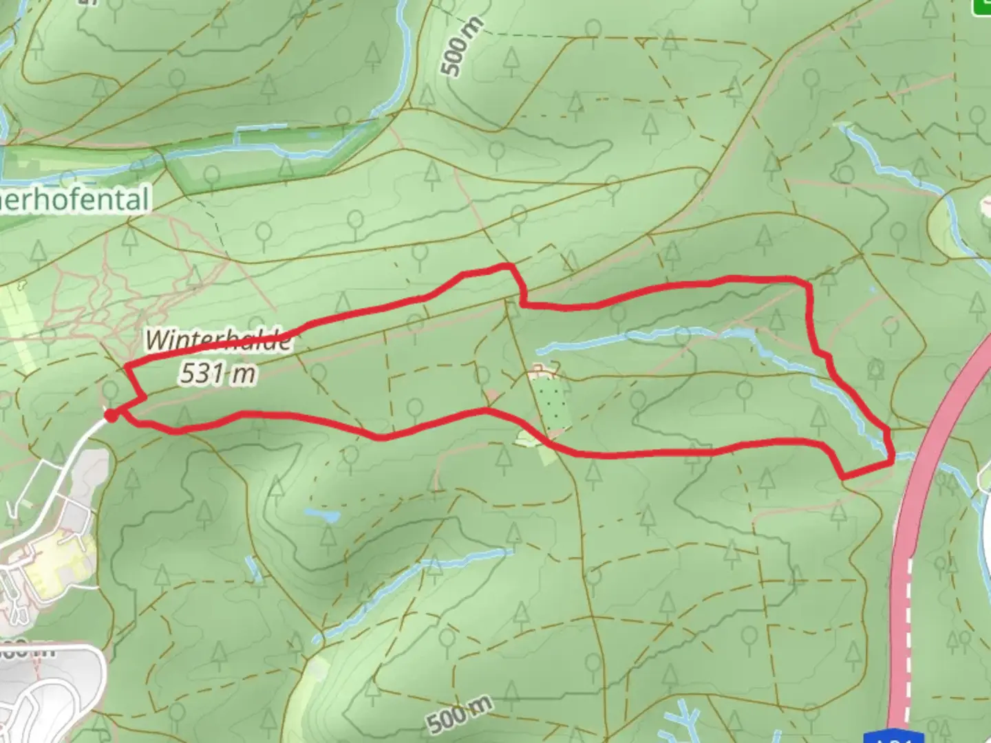An image depicting the trail Winterhalde via Mittwochsträßle and its surrounding area.