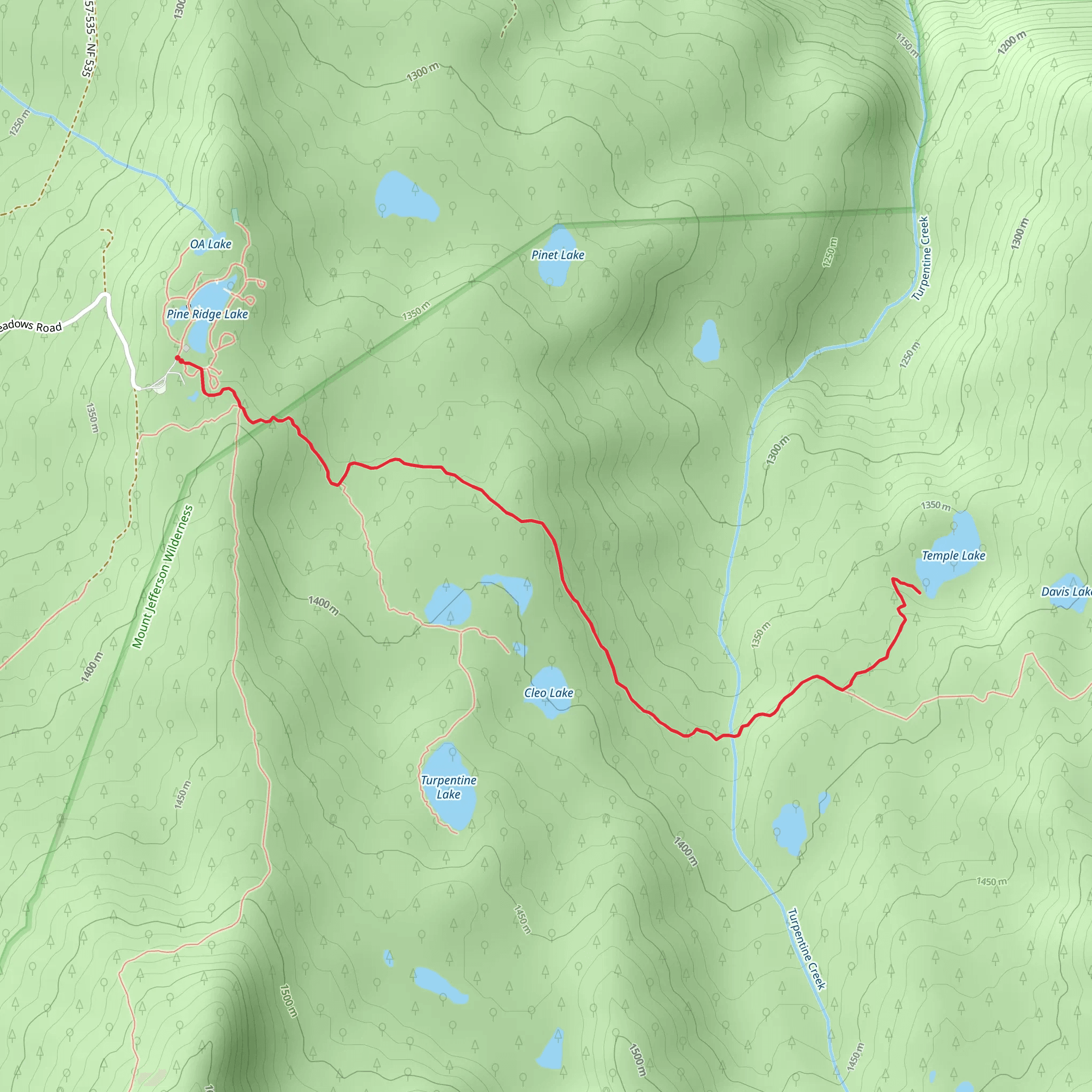 Temple Lake via Pine Ridge Trail mobile static map