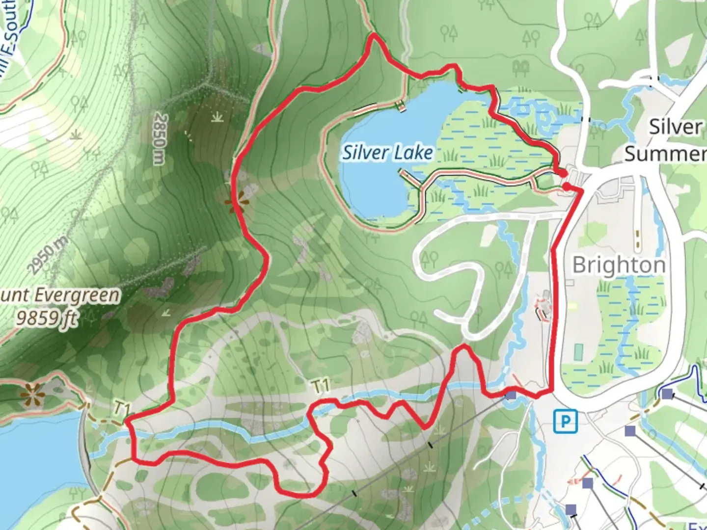 An image depicting the trail Twin Lakes Trail and Alta Brighton Trail and its surrounding area.
