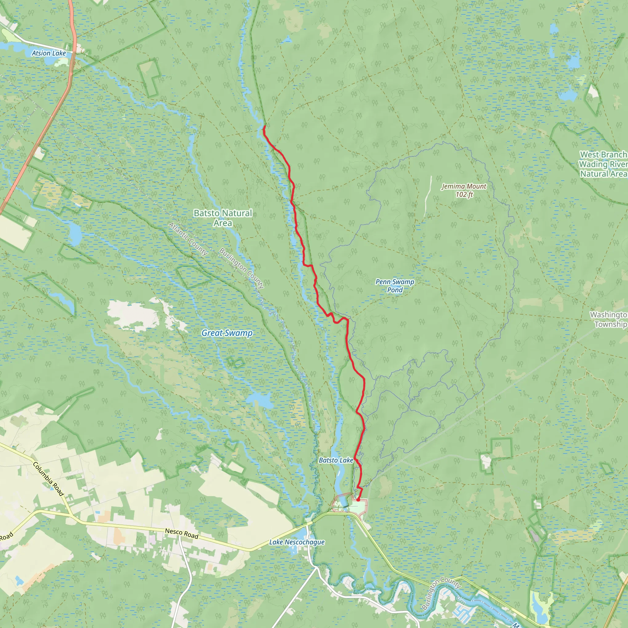 Lower Forge Campground via Batona Trail mobile static map