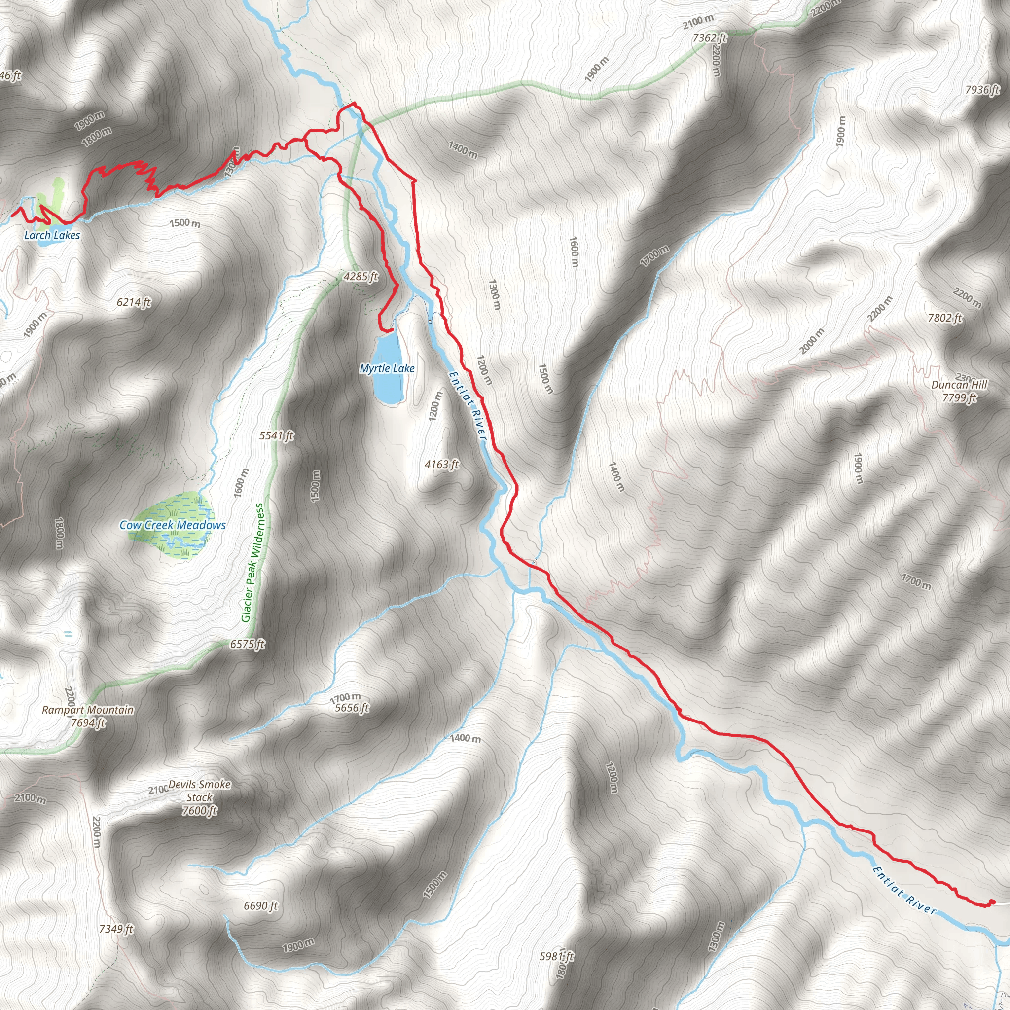 Larch Lakes Trail via Ice Creek Trail mobile static map