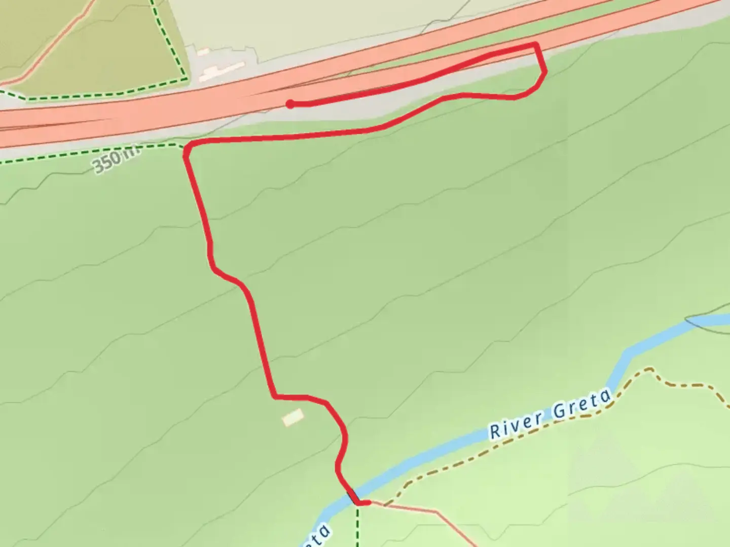 An image depicting the trail Gods Bridge Short Route and its surrounding area.