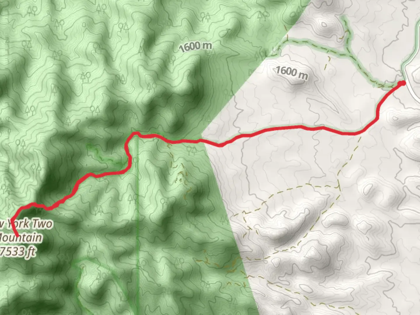 An image depicting the trail New York Two Mountain Out and Back and its surrounding area.