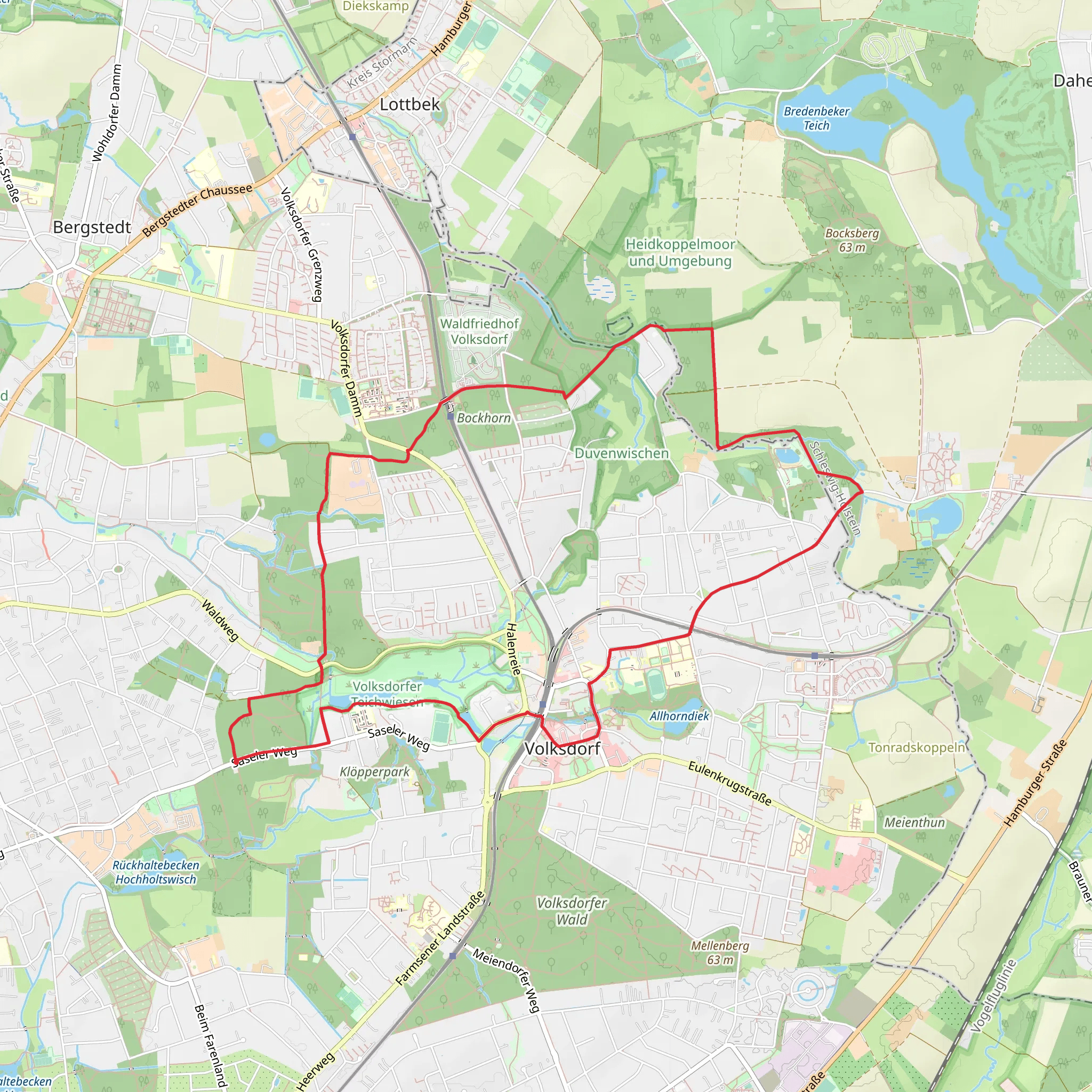 Volksdorfer Teichwiesen, Bockhorn and Duvenwischen Loop - Volksdorf mobile static map