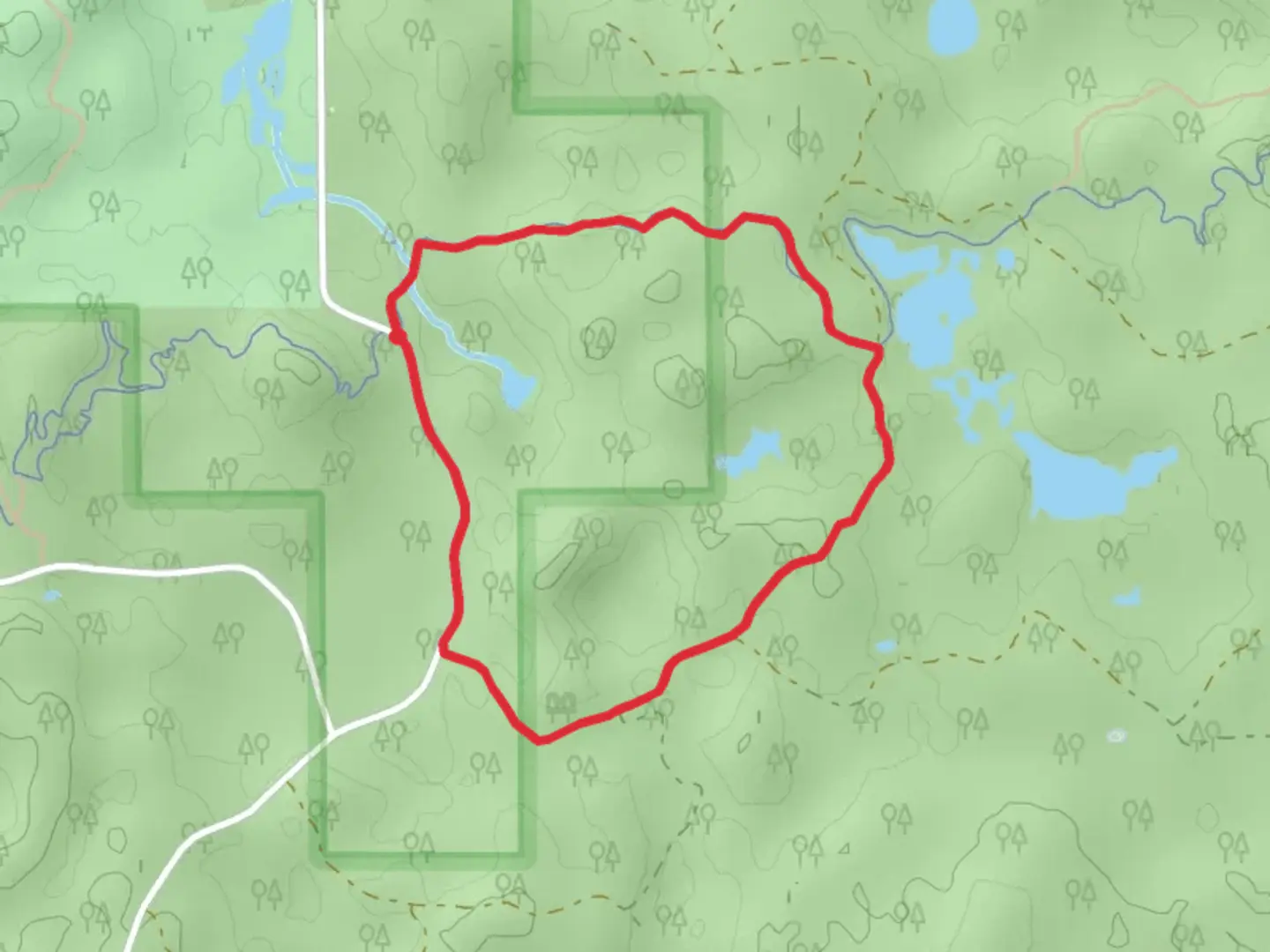 An image depicting the trail Esker Trail and Spider Lake Fire Lane Loop and its surrounding area.