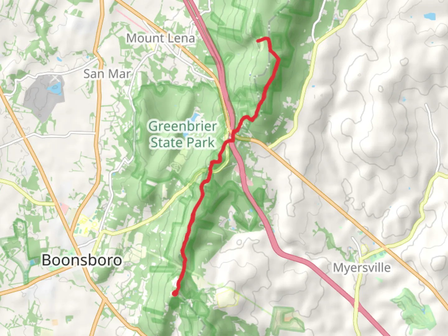 An image depicting the trail Monument Knob and Annapolis Rock via Appalachian Trail and its surrounding area.