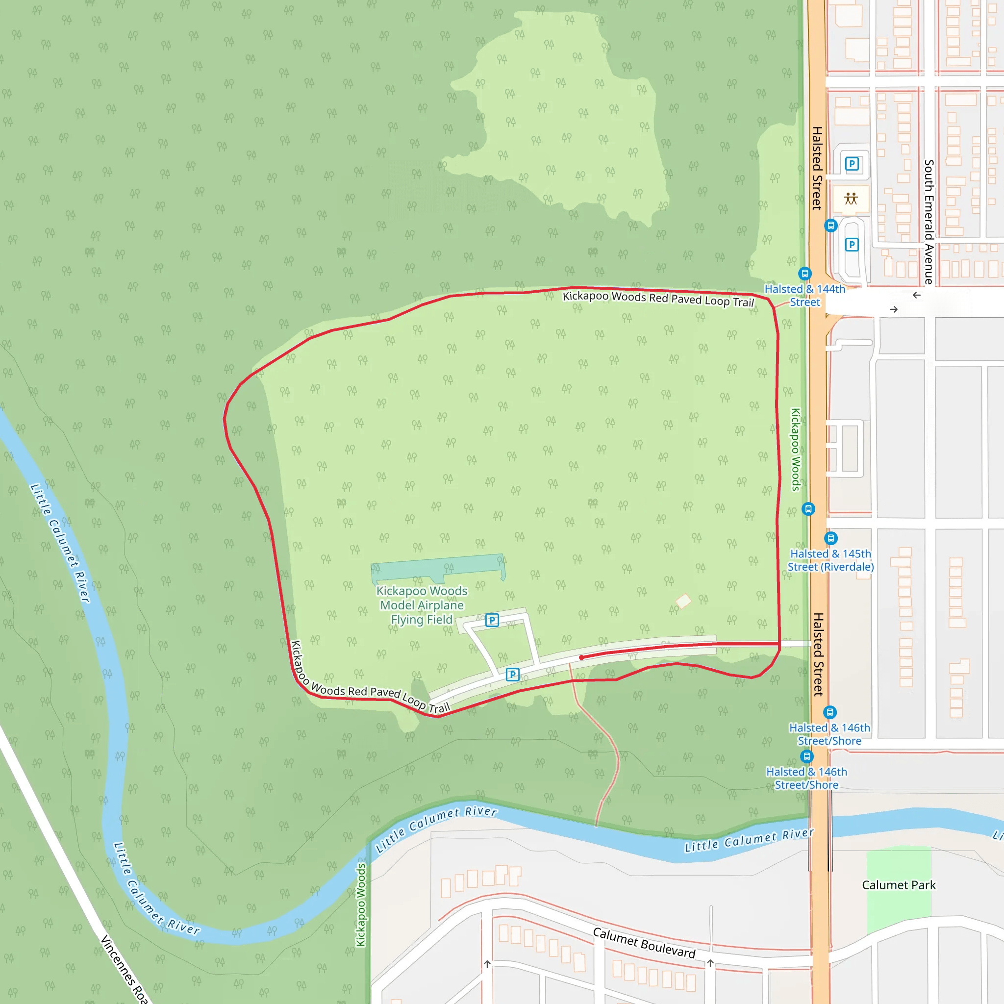 Kickapoo Woods Red Paved Loop Trail mobile static map