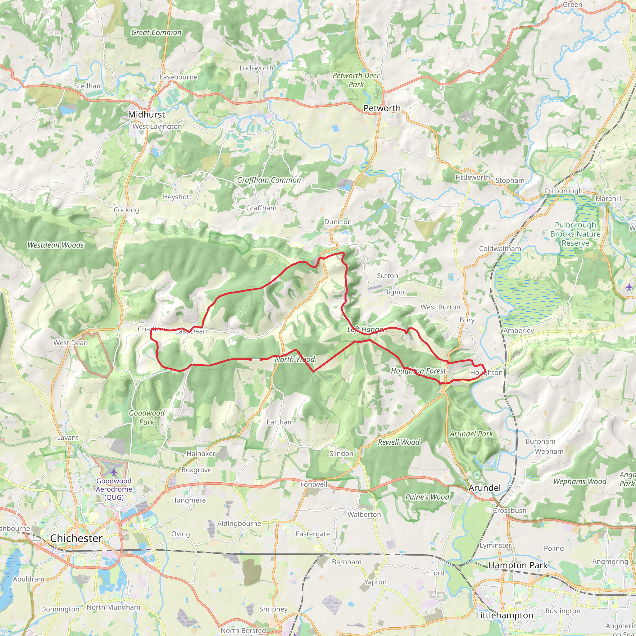 Charlton to Houghton Walk via West Wood mobile static map