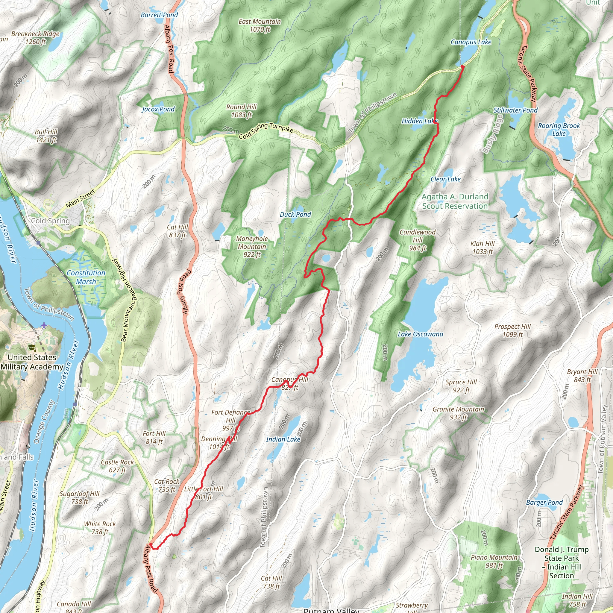 Canopus Lake to Graymoor Trail mobile static map
