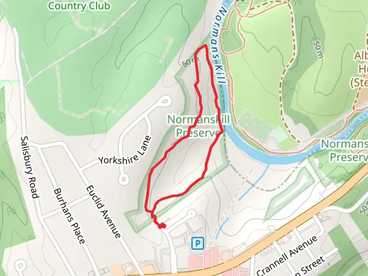 An image depicting the trail Normanskill Preserve Trailhead Loop and its surrounding area.