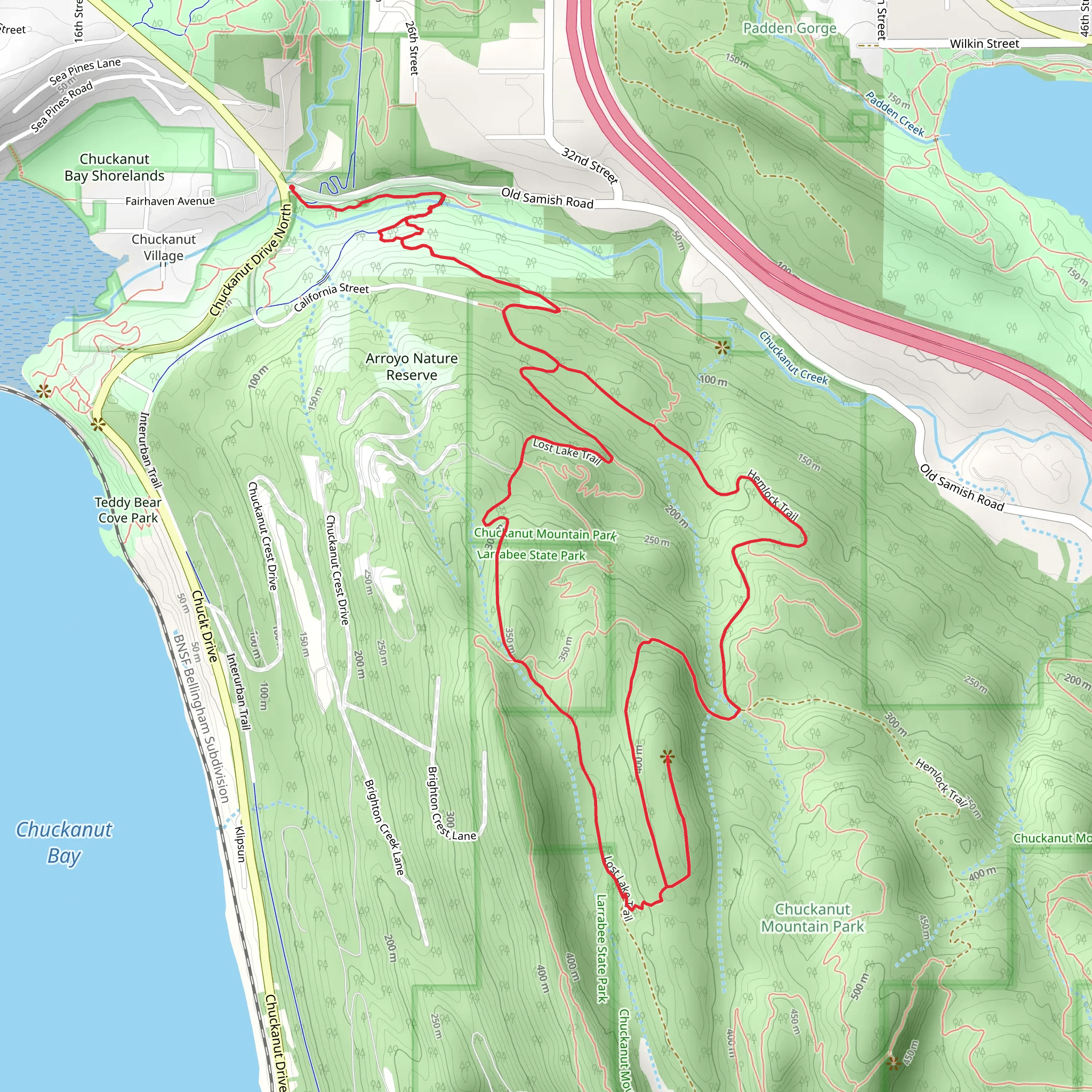 Interurban, Hemlock, Madrone Crest Viewpoint and Lost Lake Loop Trail mobile static map