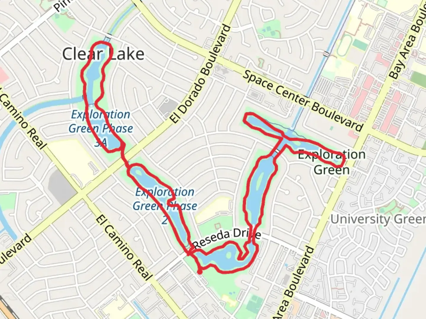 An image depicting the trail Exploration Green Phase 1, 2, 3 and 4 Loop and its surrounding area.