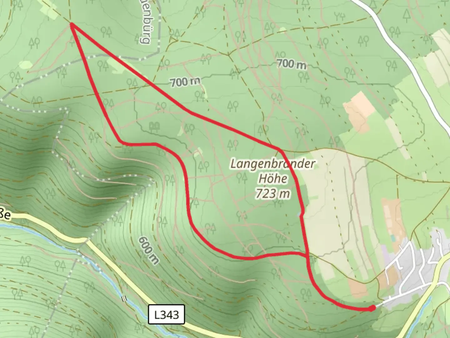 An image depicting the trail Langenbrander Hoehe and Langforchenweg Loop and its surrounding area.
