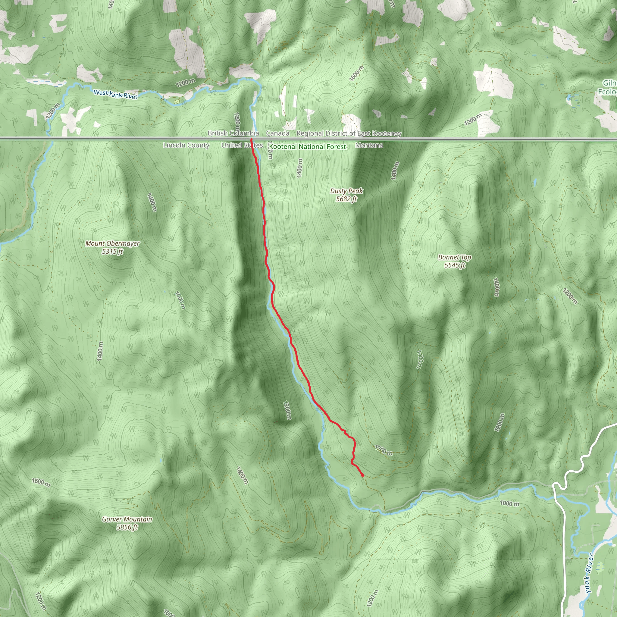 West Fork Yaak River Trail mobile static map