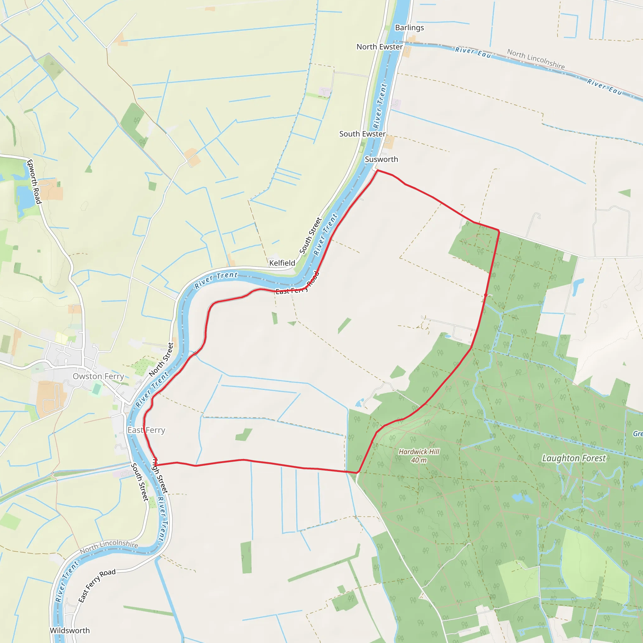 Susworth and East Ferry Loop via Sunflower Park mobile static map