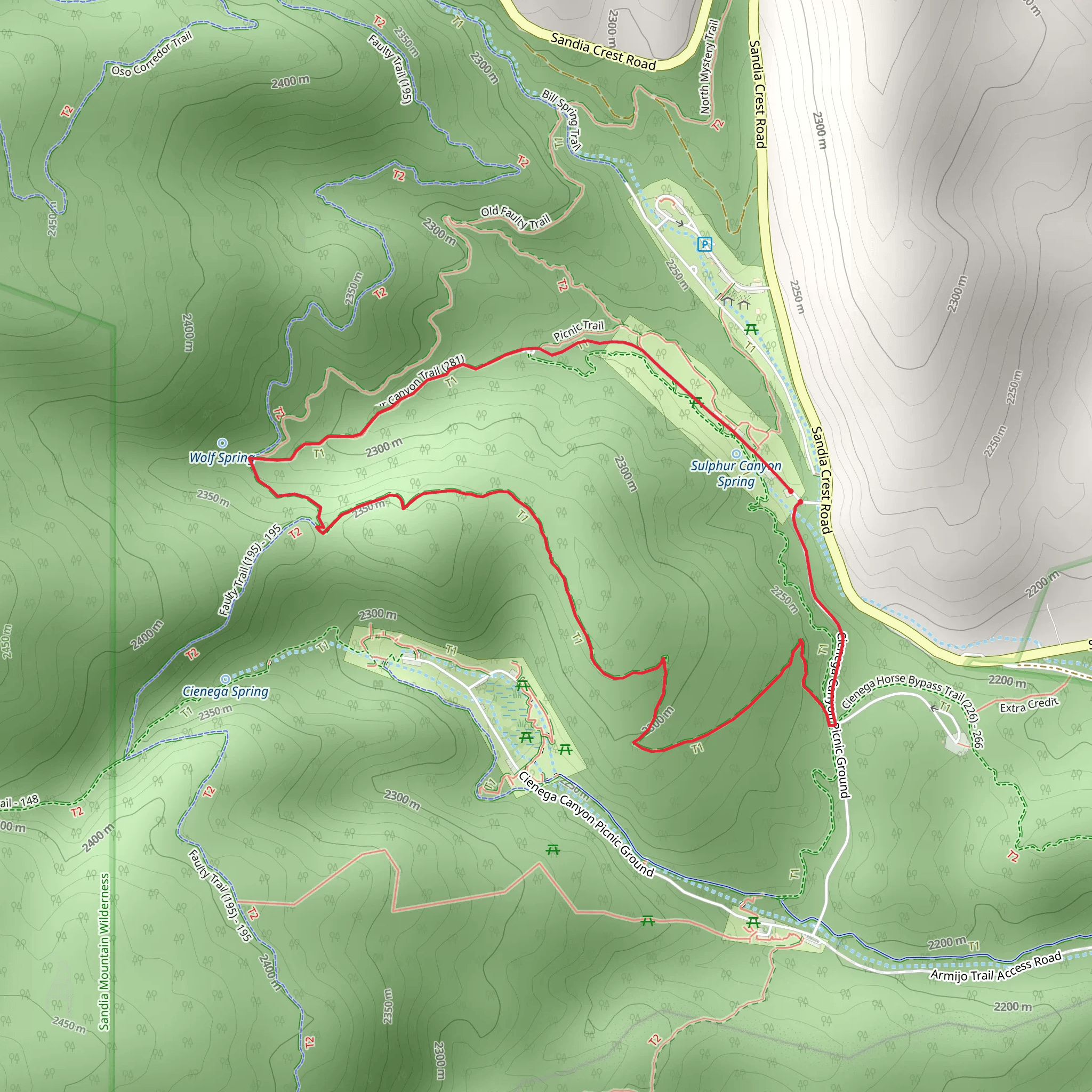 Sulphur Canyon, Faulty and Cienega Bypass Loop Trail mobile static map