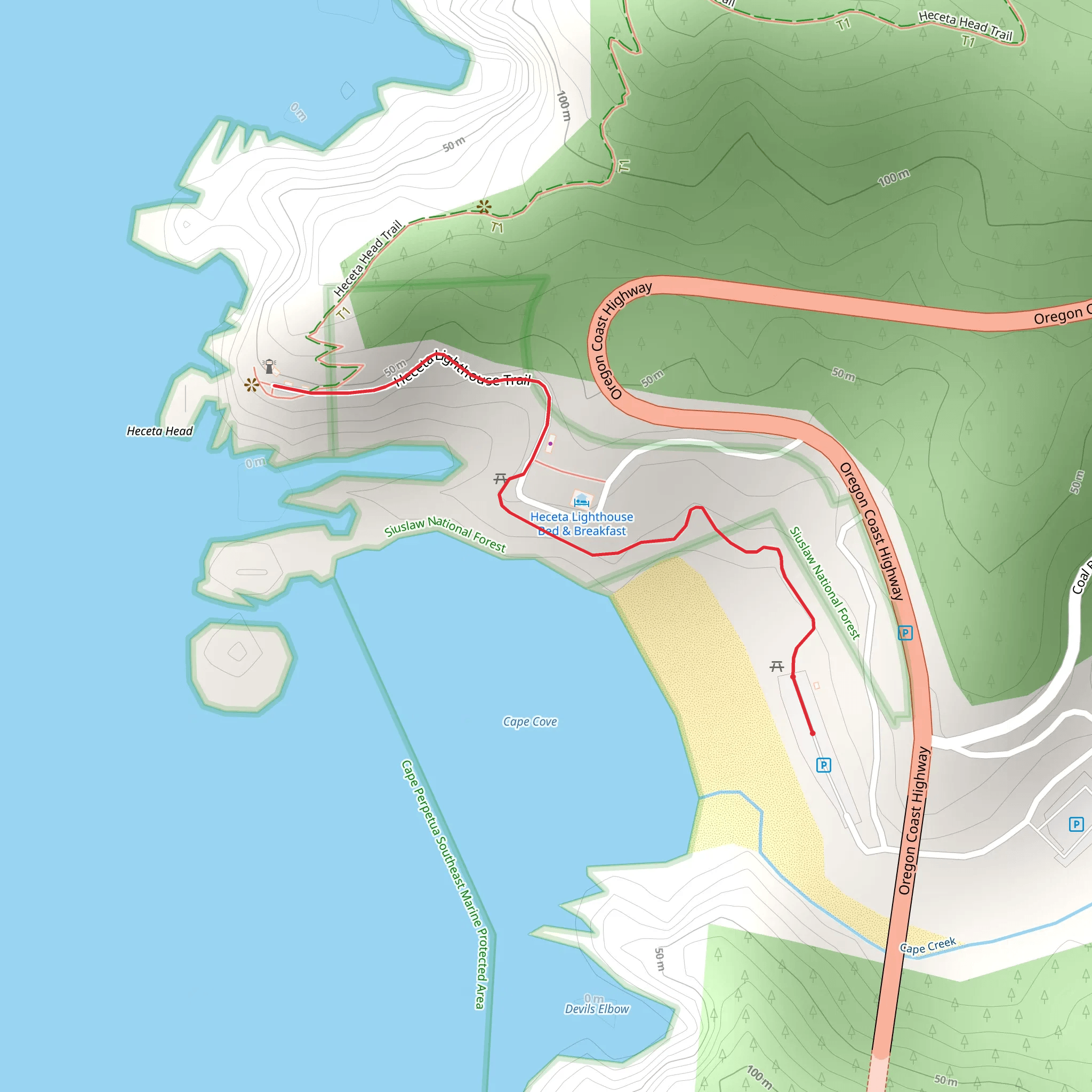 Heceta Lighthouse Trail from Cape Cove mobile static map