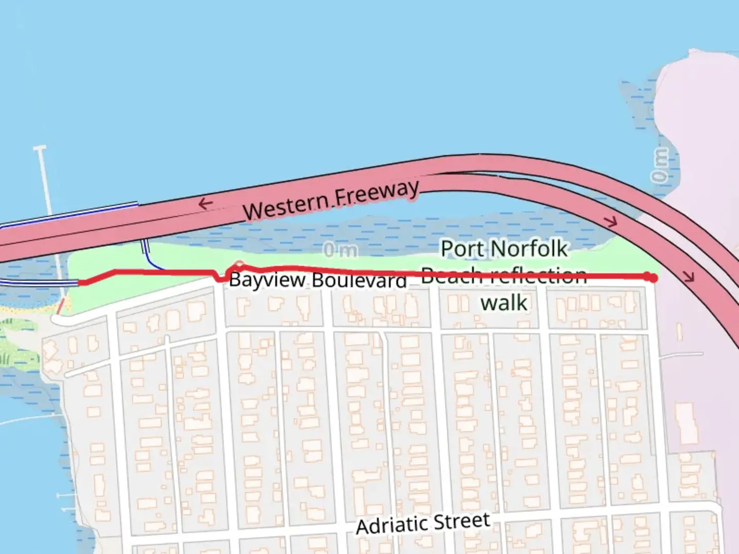 An image depicting the trail Port Norfolk Beach Reflection Walk and its surrounding area.