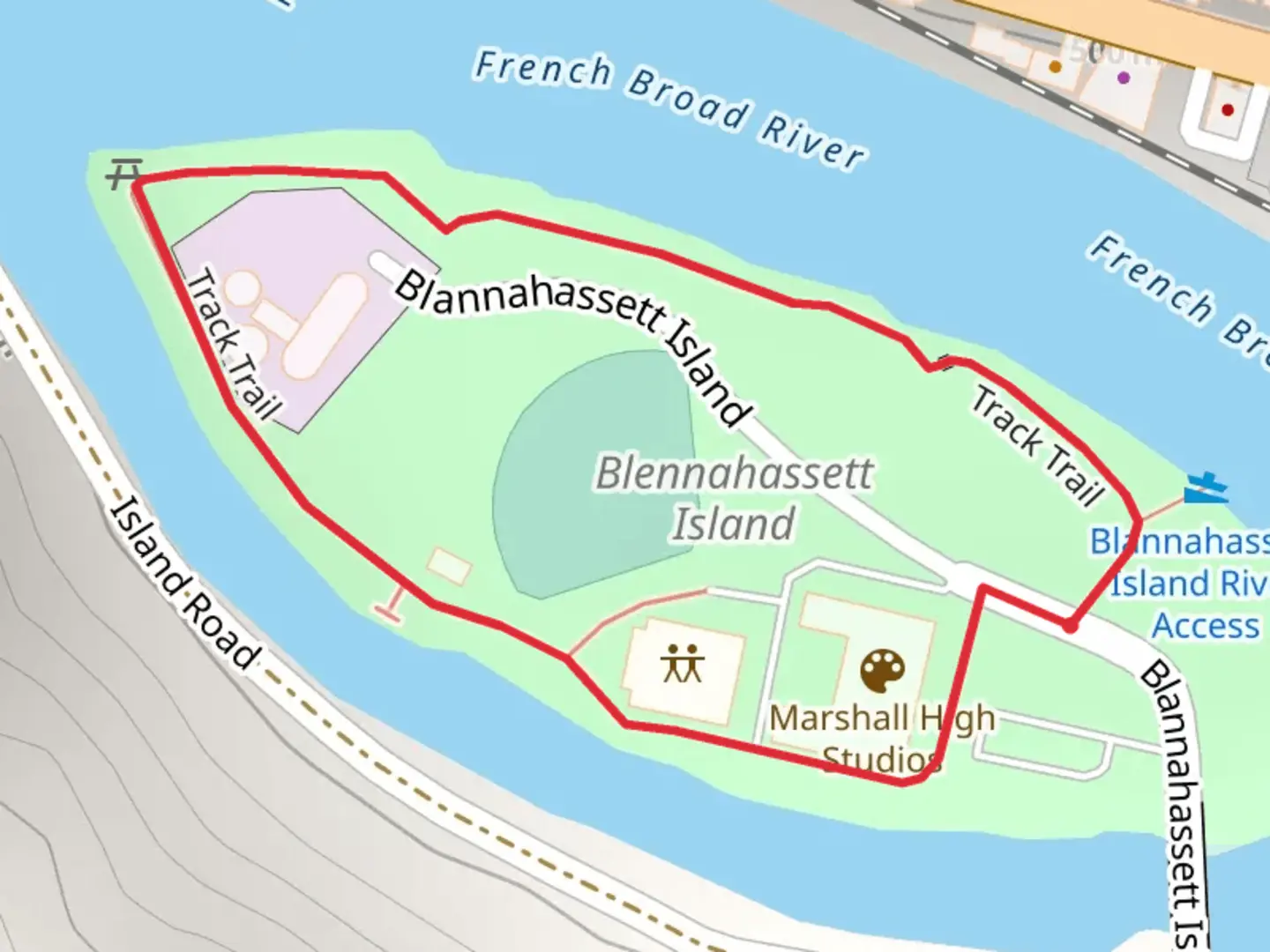 An image depicting the trail Blannahassett Island Loop and its surrounding area.