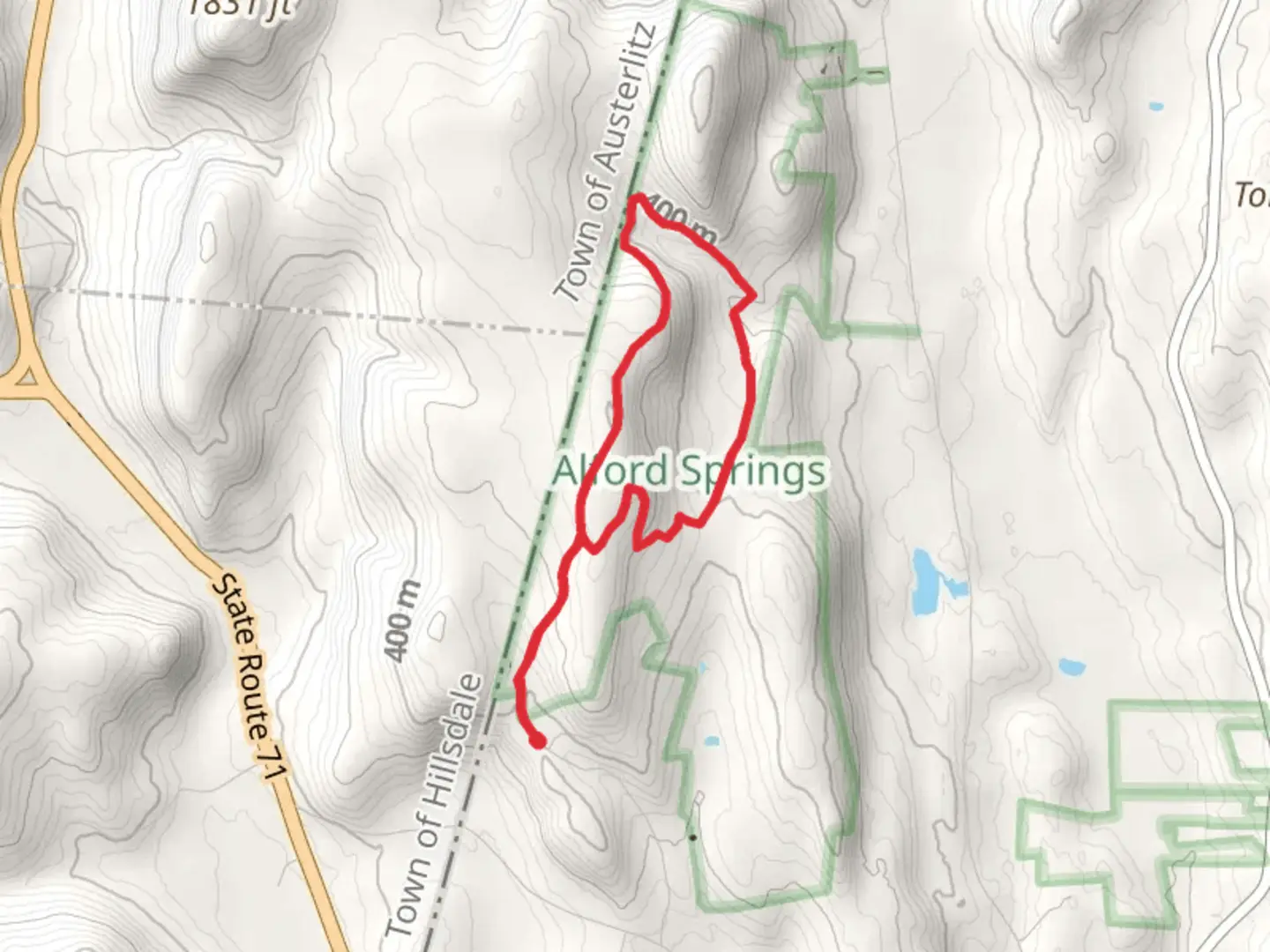 An image depicting the trail Father Loop Trail from Old Village Road and its surrounding area.