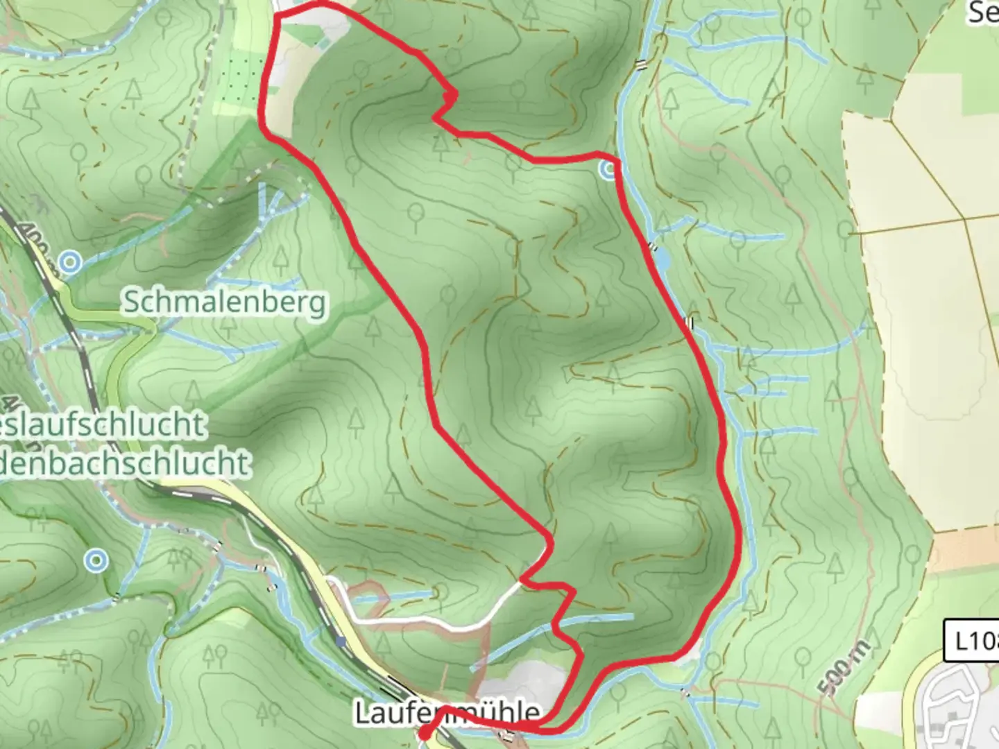 An image depicting the trail Laufenmuhle and Schmalenberg Loop and its surrounding area.