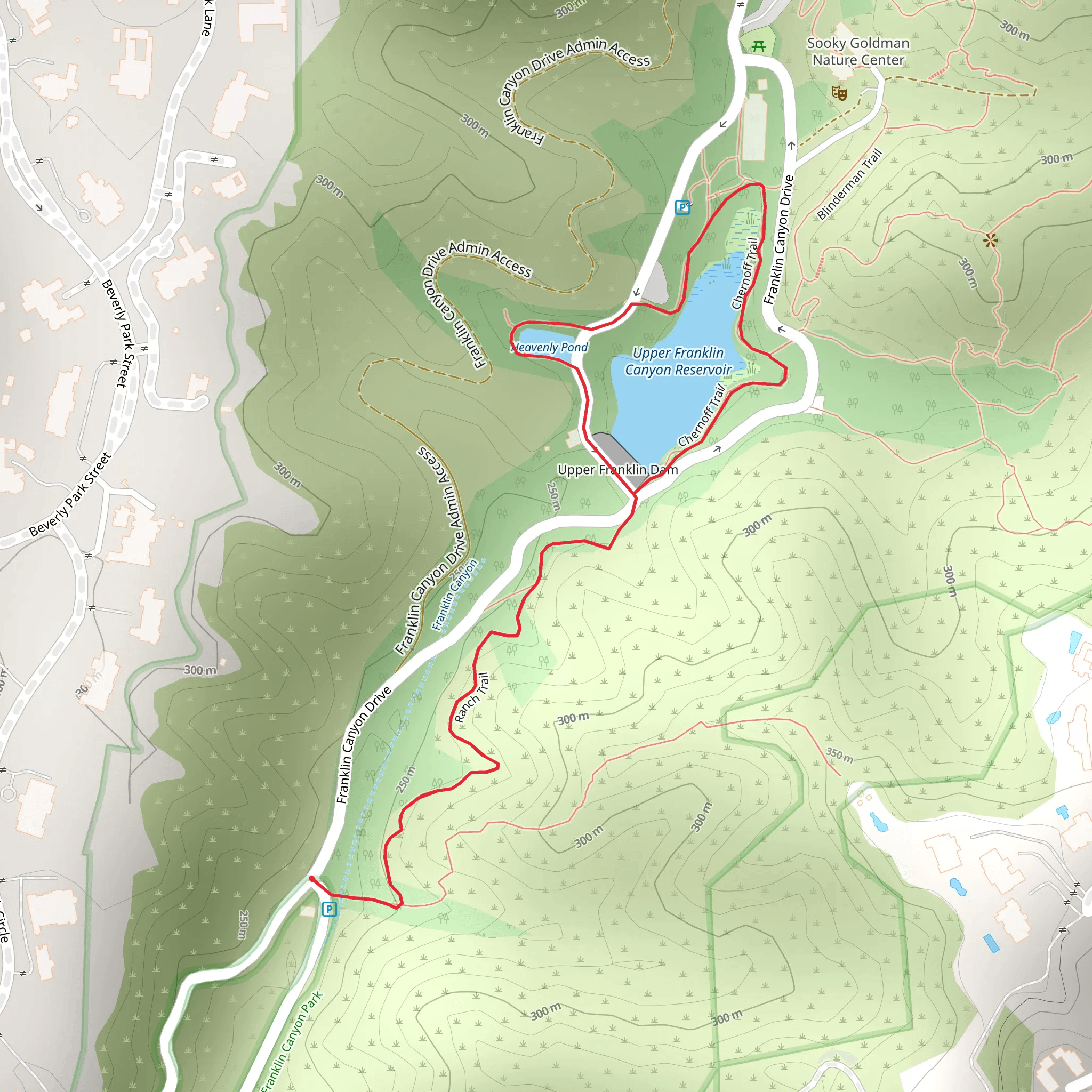 Upper Franklin Canyon Reservoir and Heavenly Pond Loop via Ranch Trail mobile static map