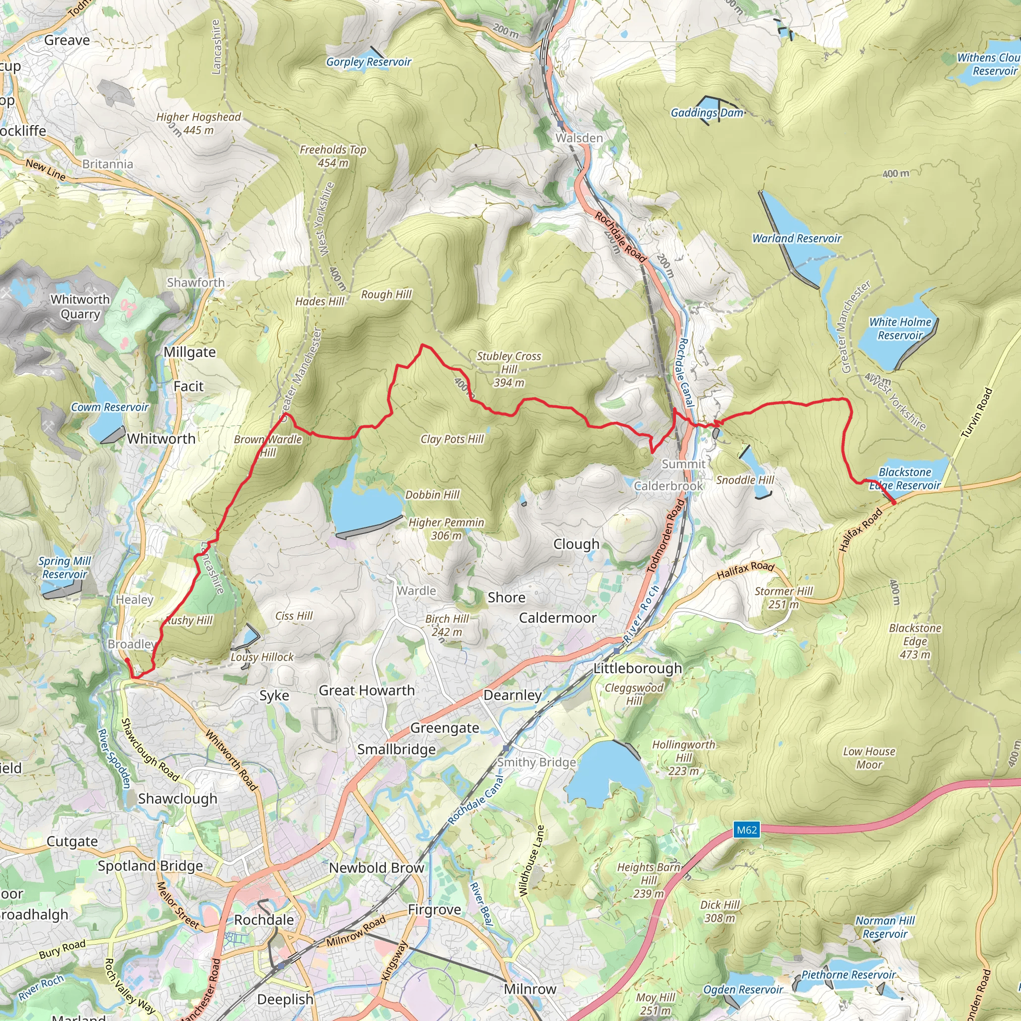 Broadley to Blackstone Edge Reservoir Walk mobile static map