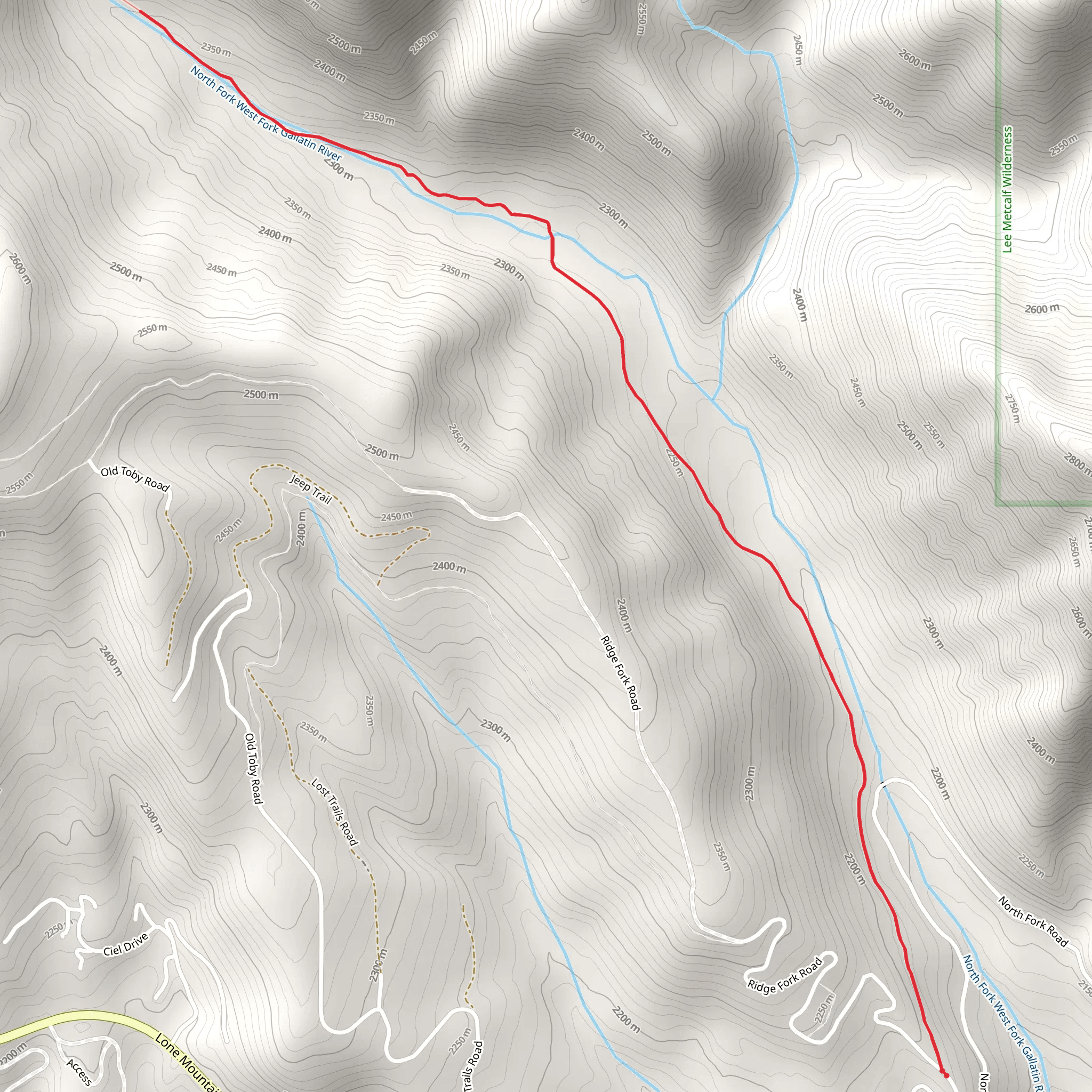 North Fork West Fork Gallatin River via Bear Basin mobile static map