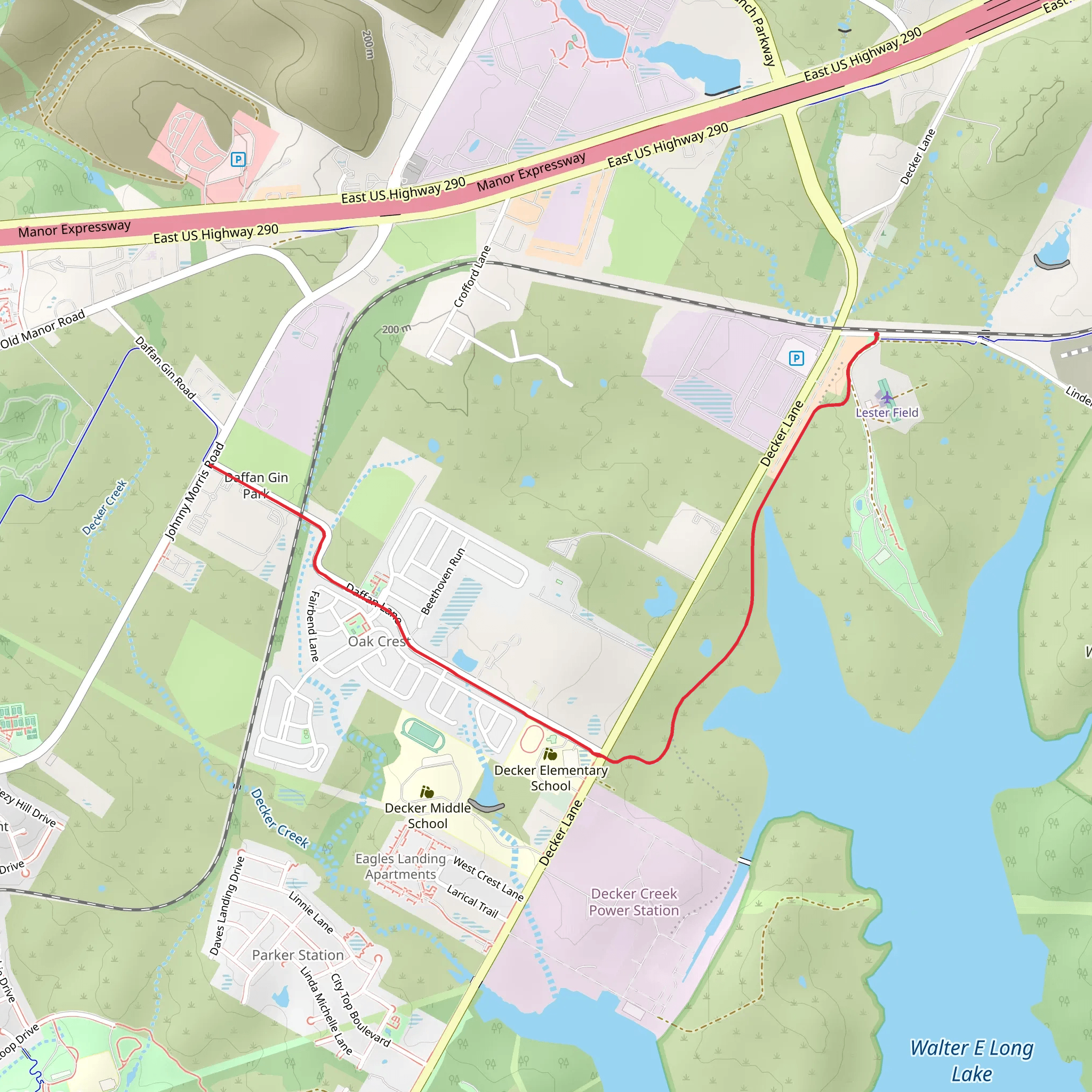 Austin to Manor Trail mobile static map