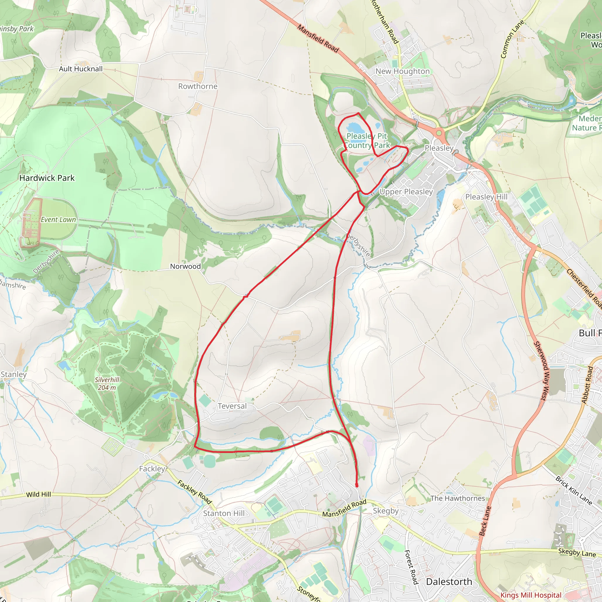 Teversal Trail, Pleasley Pit Country Park and Skegby Trail mobile static map