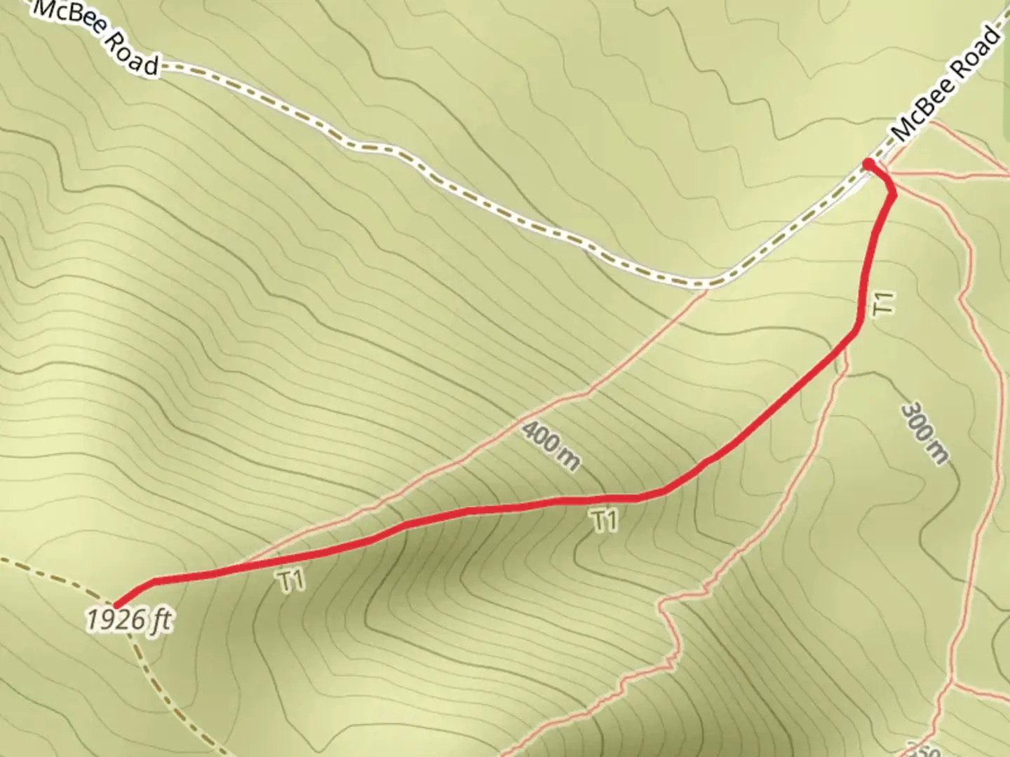 An image depicting the trail Mc Bee Road Hill - West and its surrounding area.