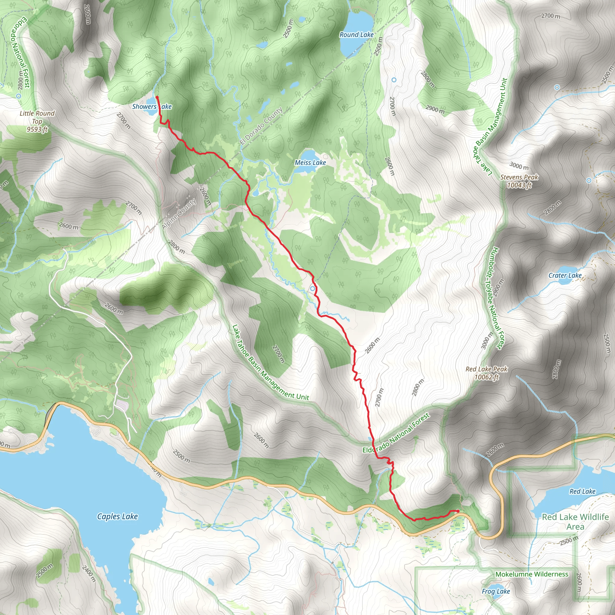 Showers Lake via Tahoe Rim Trail mobile static map