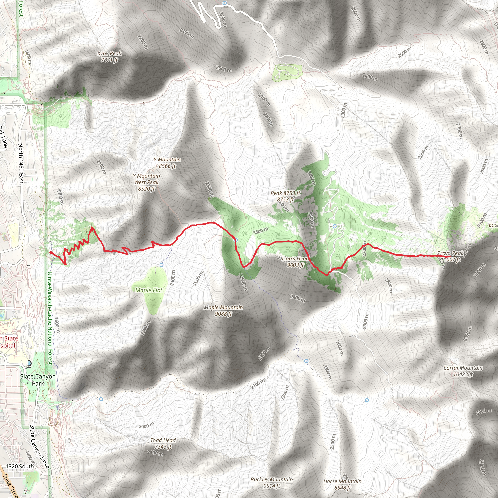 Provo Peak via Slide Canyon Trail mobile static map