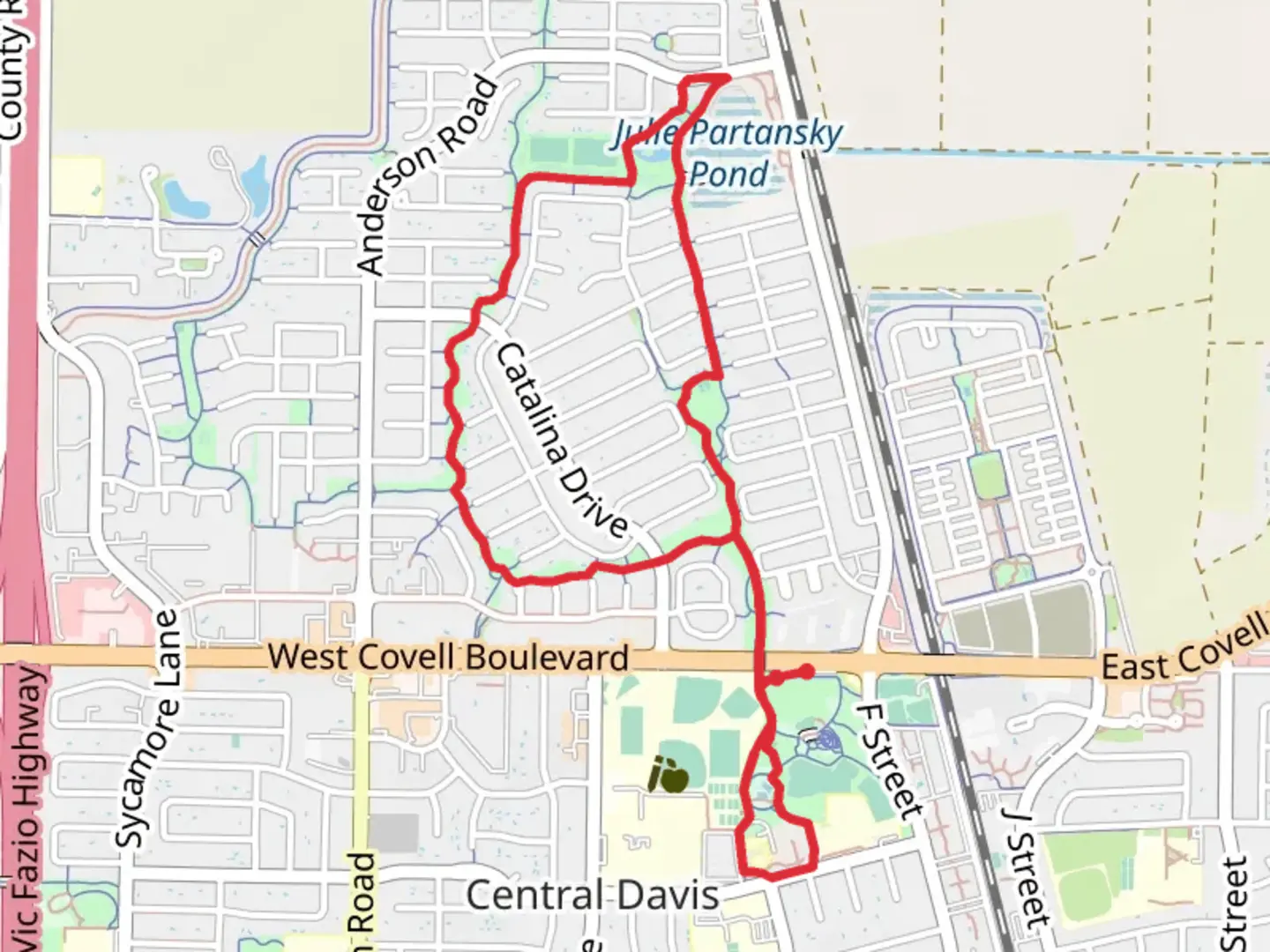 An image depicting the trail Community Park, Julie Partansky Pond and Northstar Pond Loop and its surrounding area.
