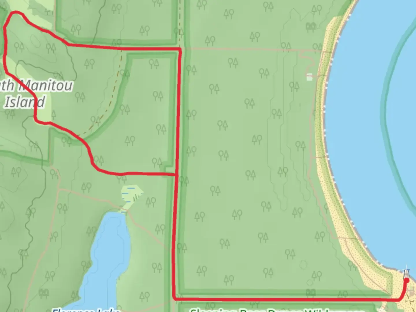 An image depicting the trail South Manitou Island and its surrounding area.