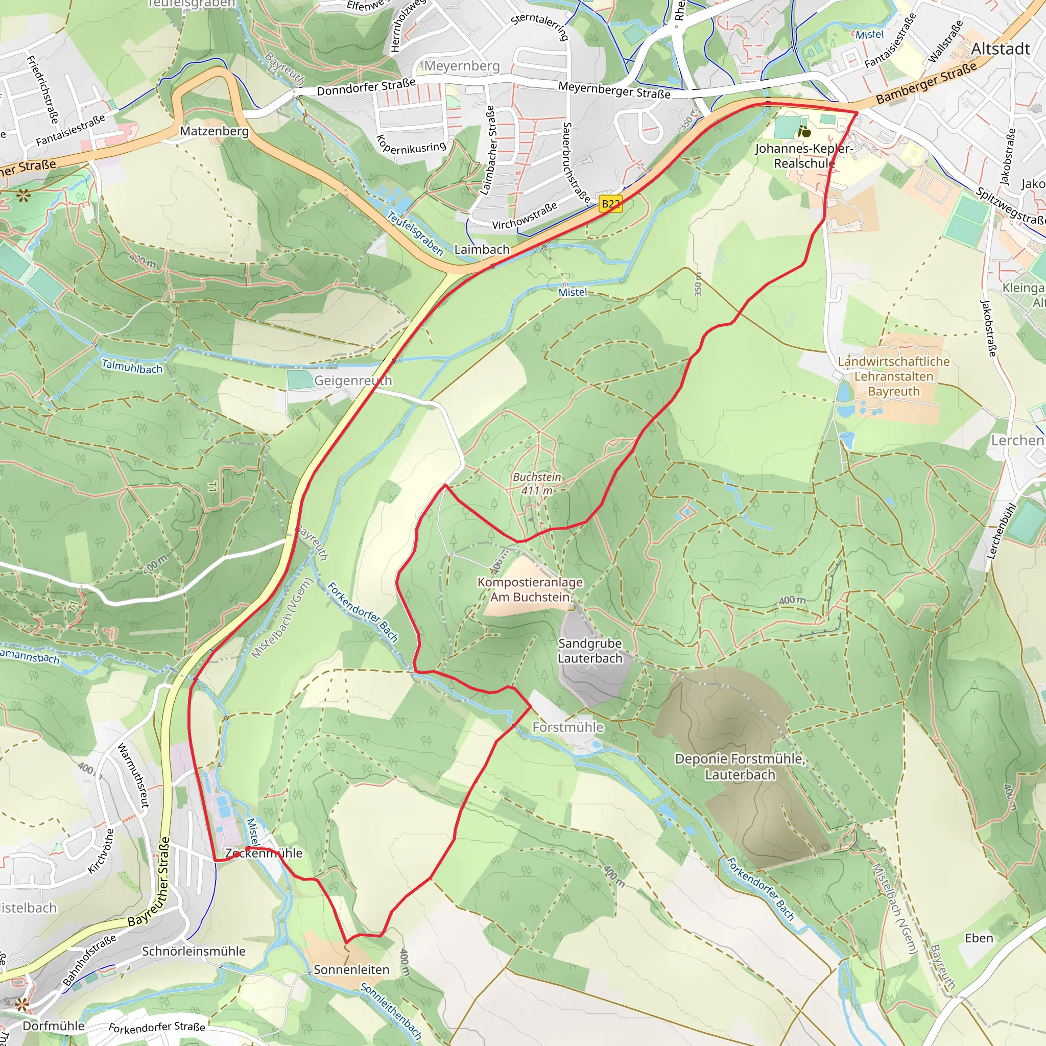 Wanderroute Jean Paul Weg and Erlangen Bayreuth Loop mobile static map