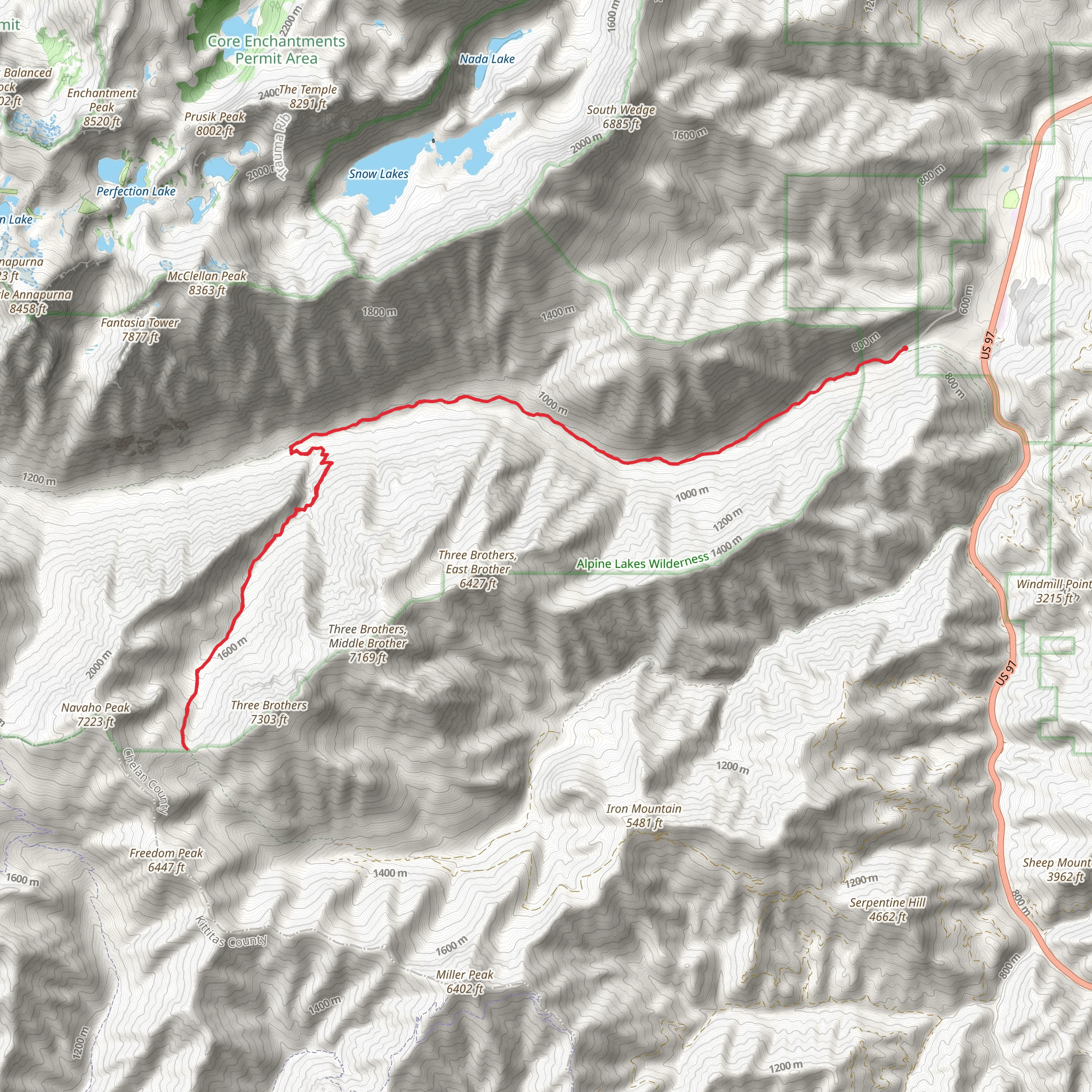 Falls Creek and Ingalls Creek Trail mobile static map