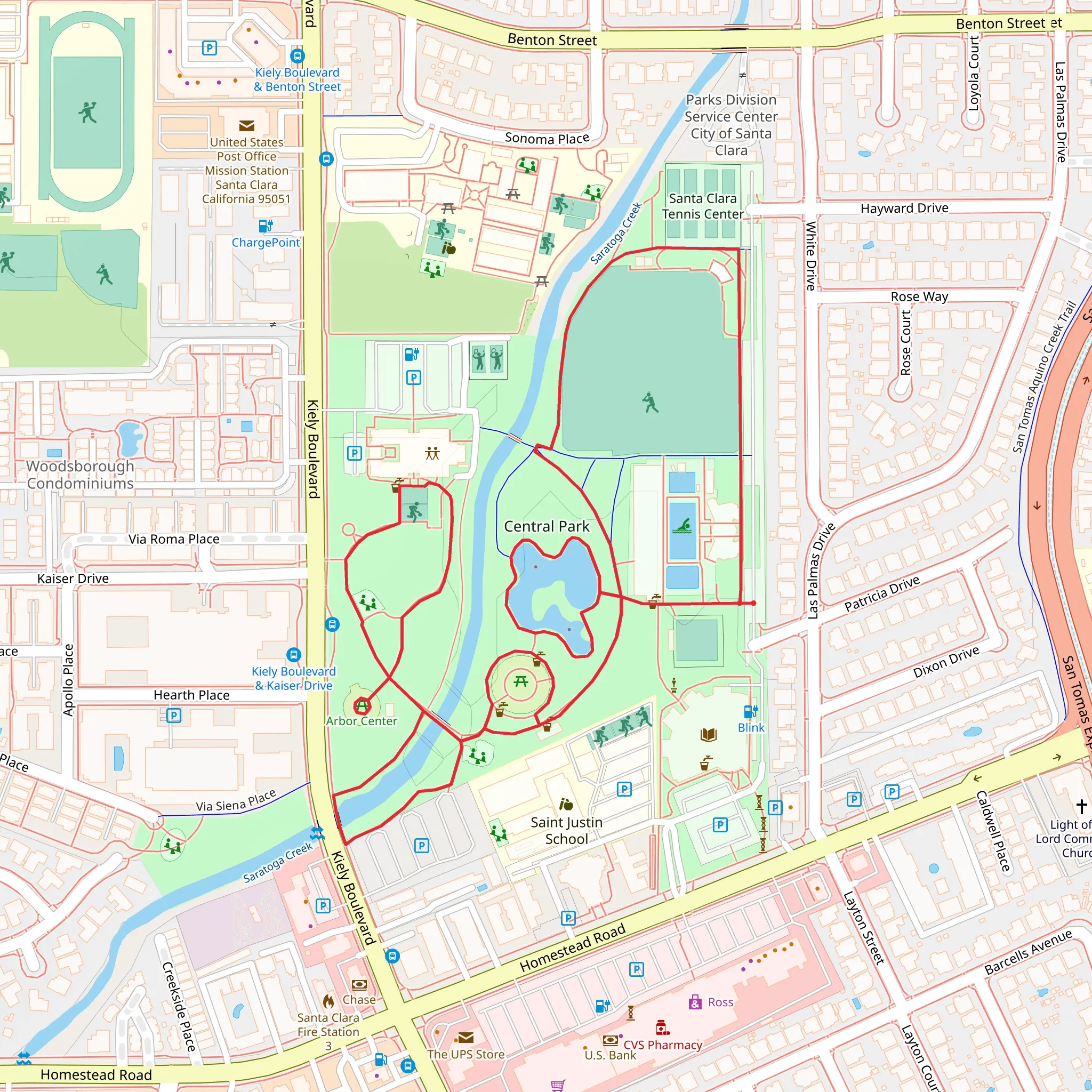 Central Park and Saratoga Creek Loop mobile static map