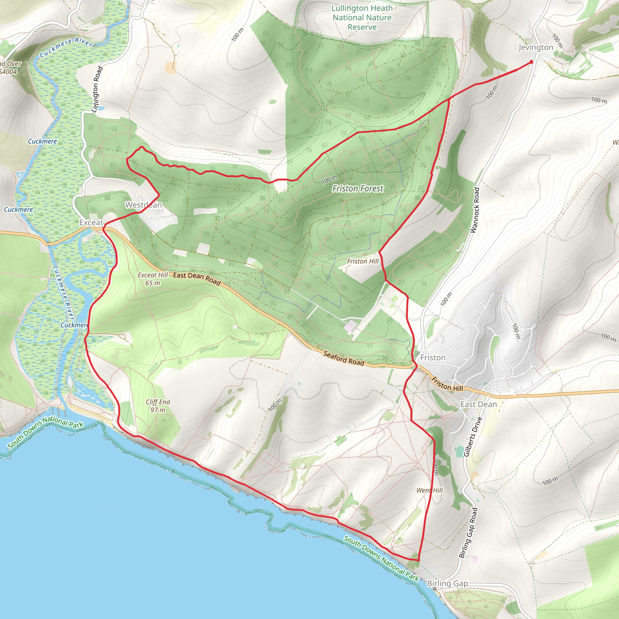Friston Forest, Westdean, Seven Sisters Cliffs Loop - Jevington mobile static map